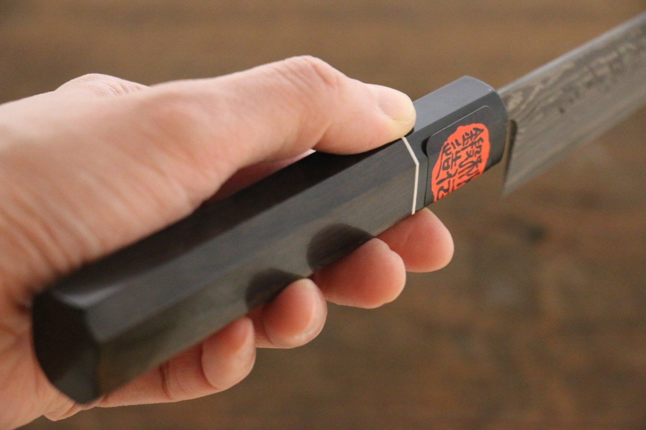 Shigeki Tanaka Habakiri SG2 Damascus Petty-Utility 150mm Ebony Wood Handle - Japanny - Best Japanese Knife
