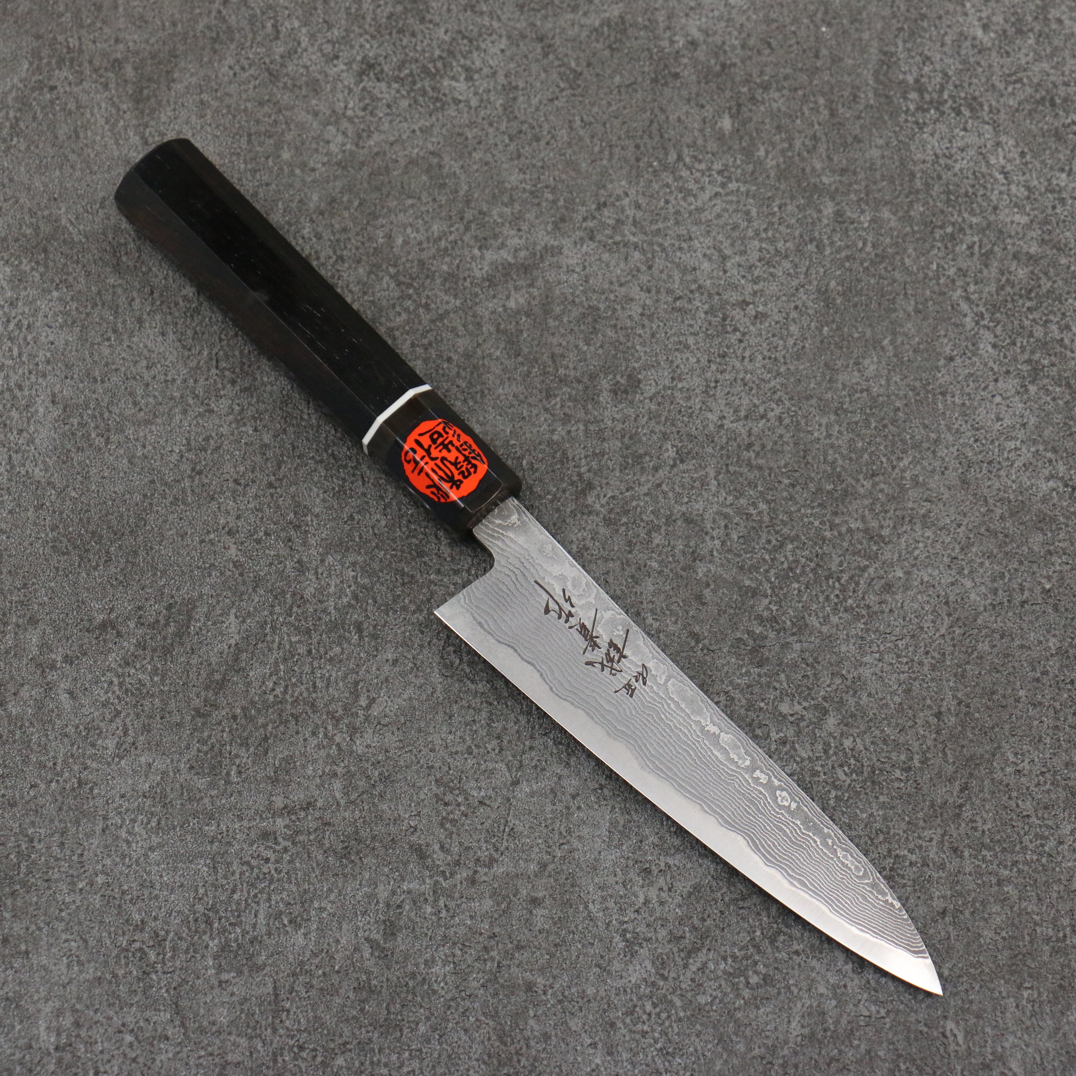 Shigeki Tanaka Habakiri SG2 Damascus Petty-Utility 135mm Ebony Wood Handle - Japanny - Best Japanese Knife