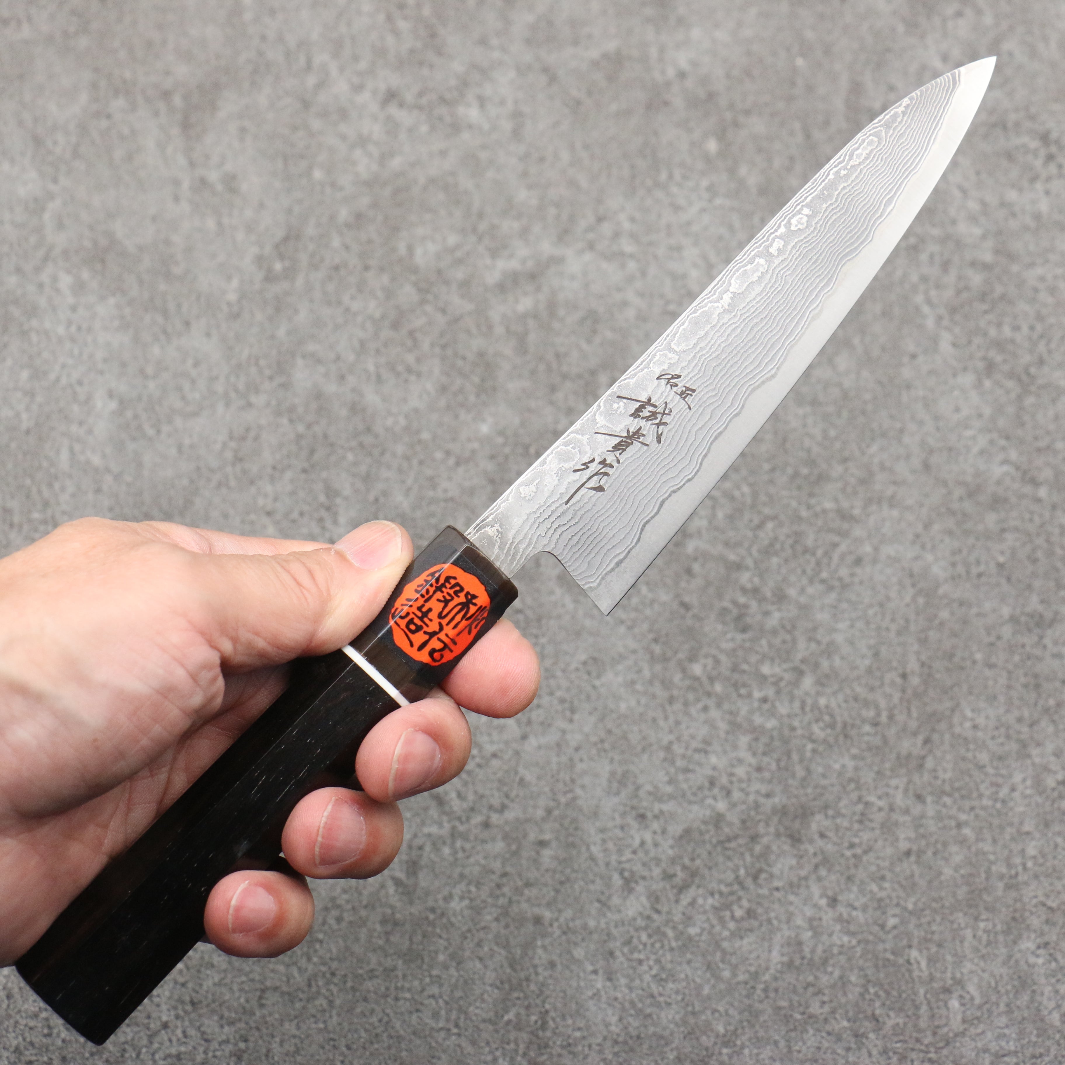 Shigeki Tanaka Habakiri SG2 Damascus Petty-Utility 135mm Ebony Wood Handle - Japanny - Best Japanese Knife