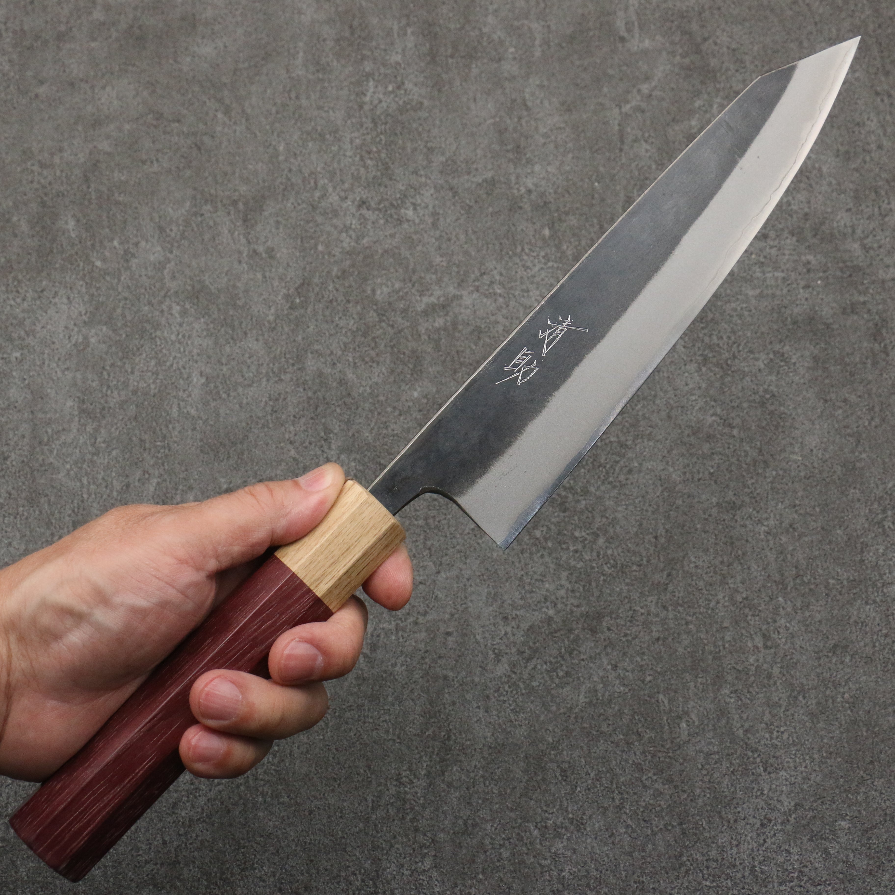 Seisuke Blue Steel No.2 Black Finished Kiritsuke Gyuto 210mm Purpleheart (Ferrule: Oak) Handle - Japanny - Best Japanese Knife