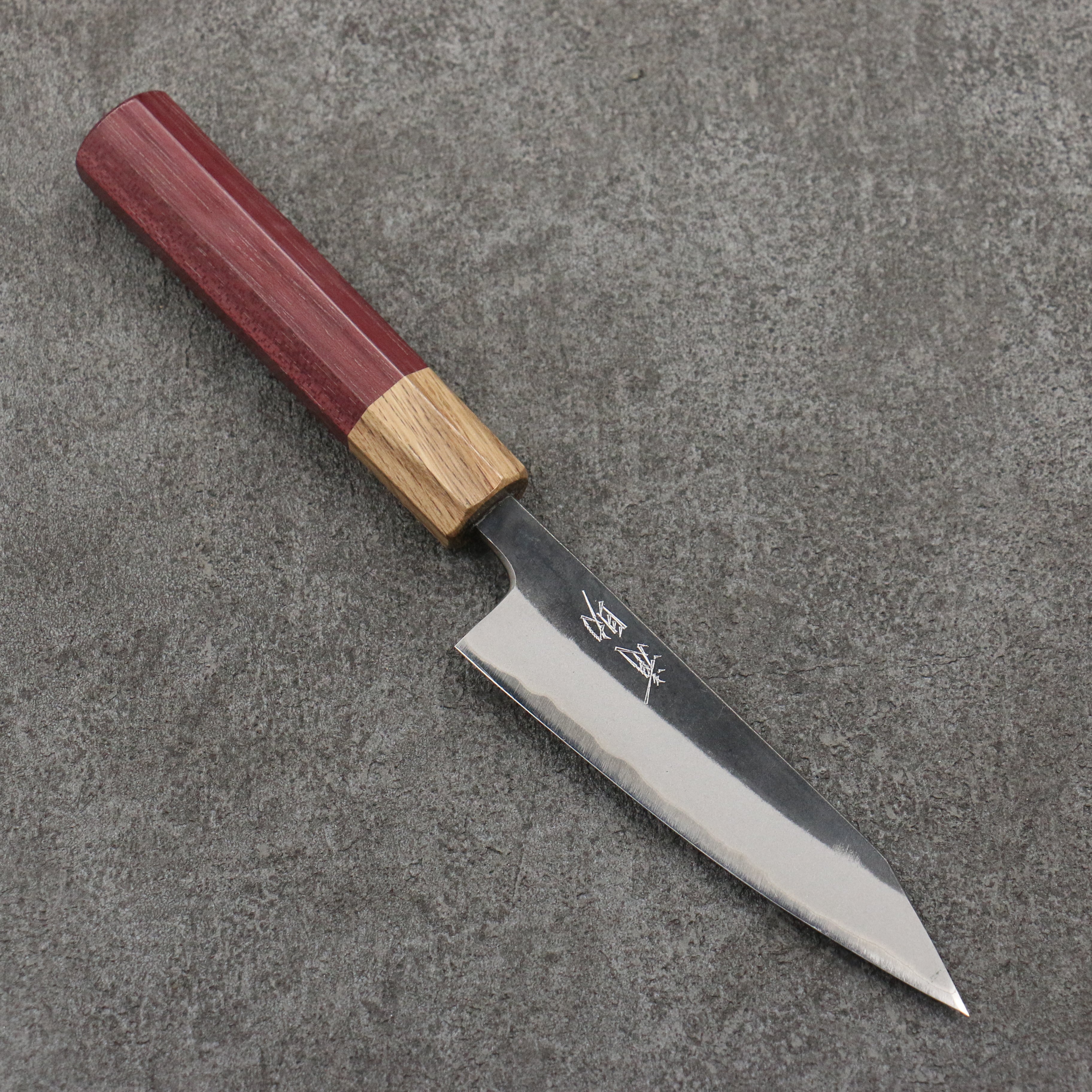 Seisuke Blue Steel No.2 Black Finished Kiritsuke Petty-Utility 120mm Purpleheart (Ferrule: Oak) Handle - Japanny - Best Japanese Knife