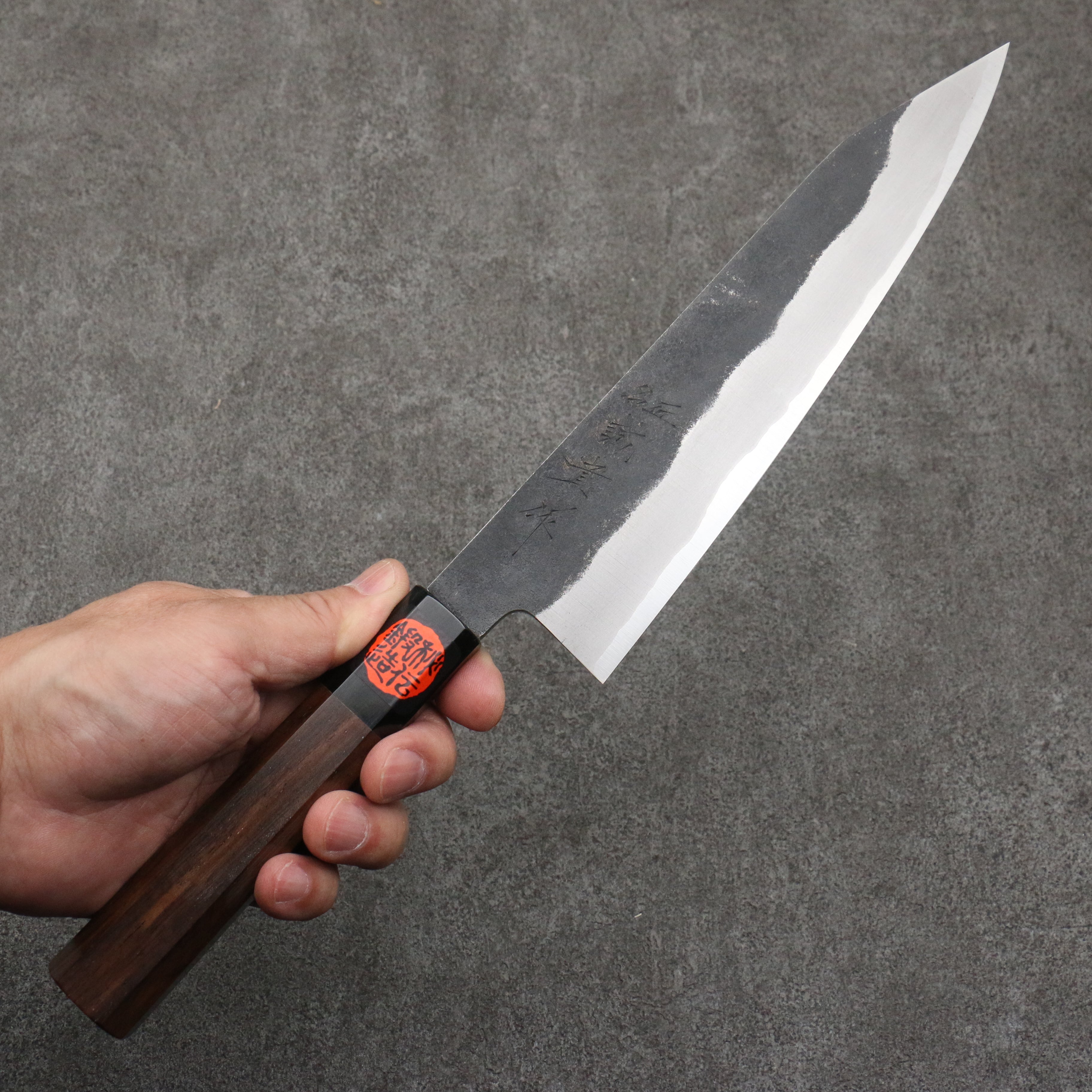Shigeki Tanaka TEKKA Blue Steel No.2 Kurouchi Kiritsuke Gyuto 210mm Walnut Handle - Japanny - Best Japanese Knife