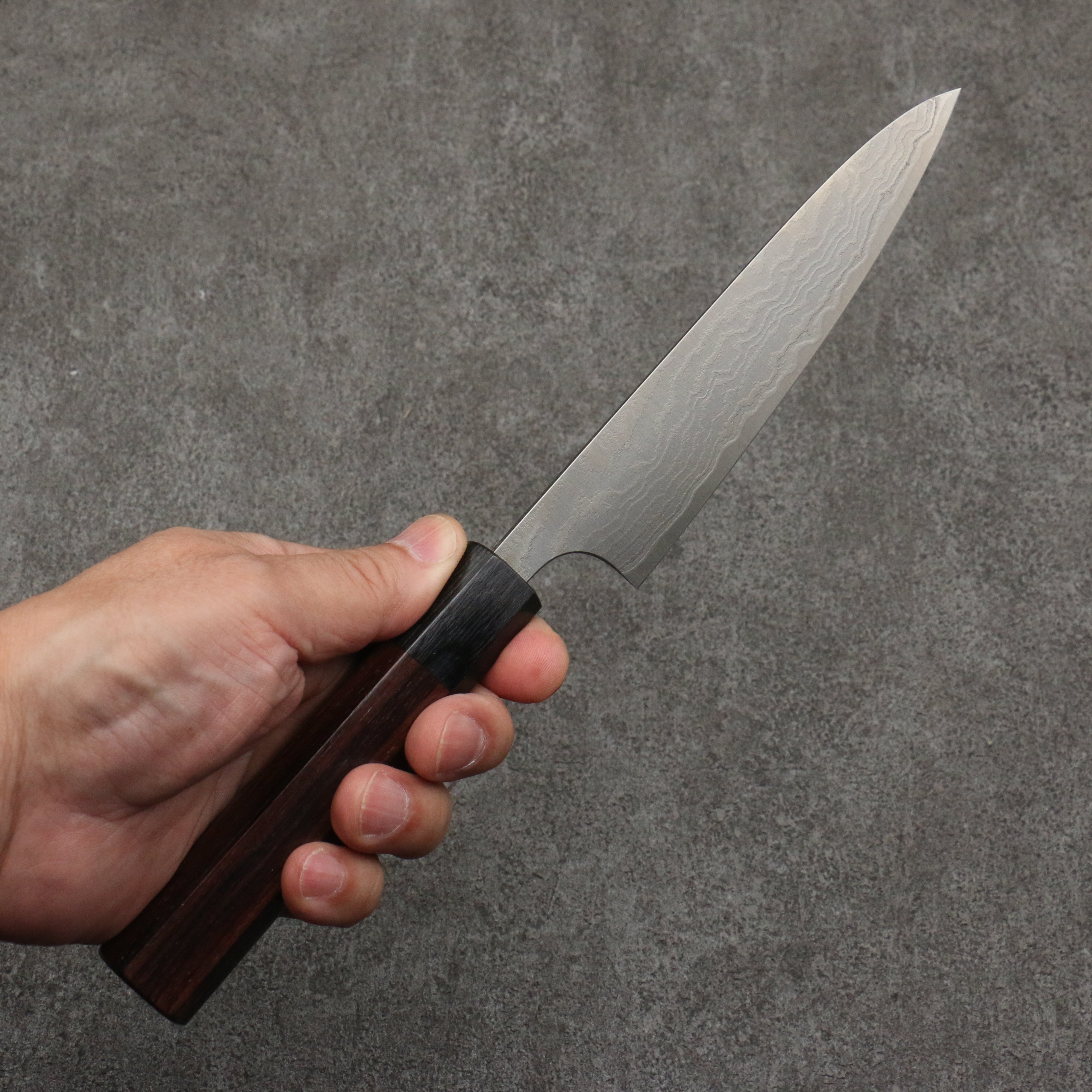 Nao Yamamoto SG2 Damascus Migaki Finished Petty-Utility 135mm Rosewood (Ferrule: Black Pakka Wood) Handle - Japanny - Best Japanese Knife