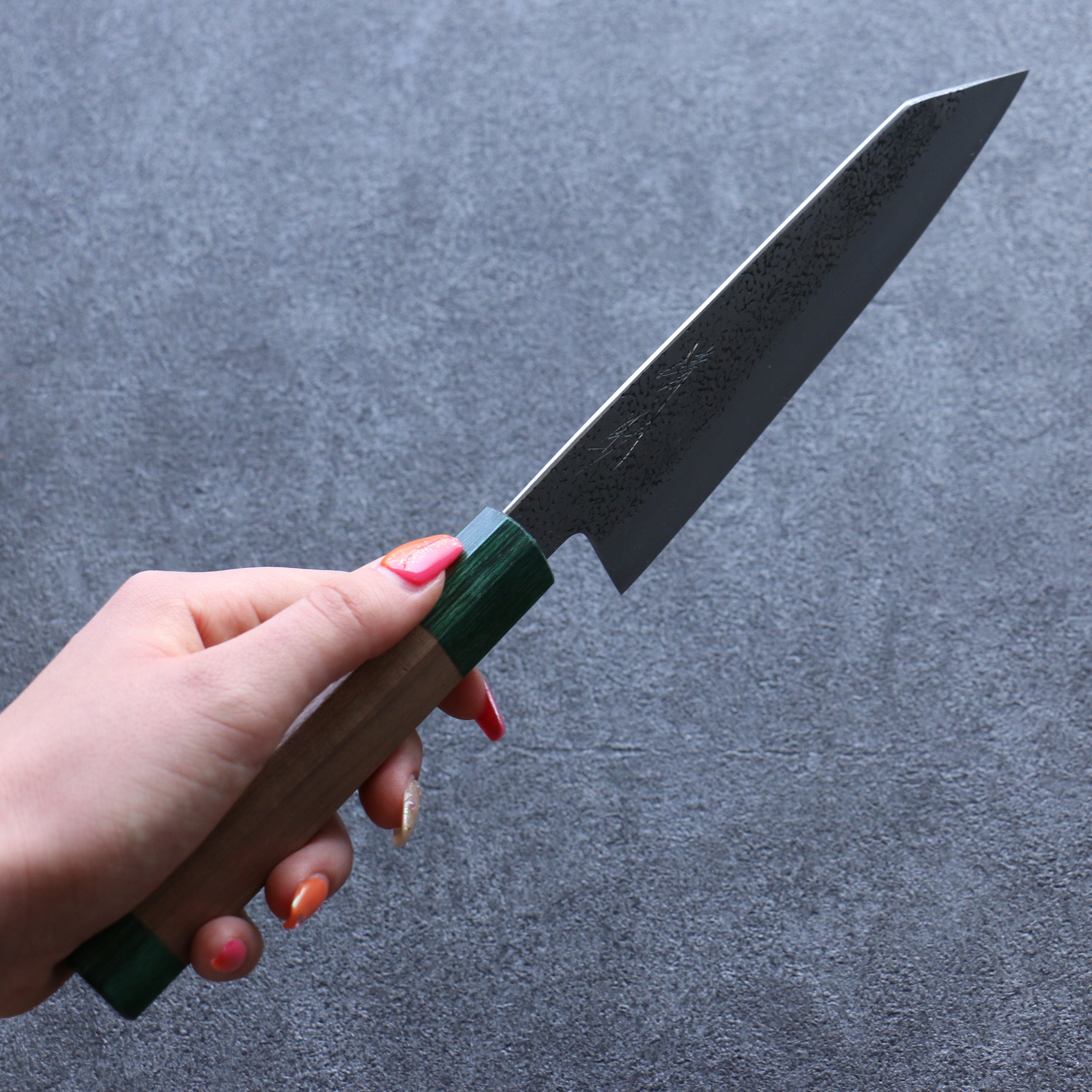 Seisuke Blue Super Hammered Bunka 165mm Walnut (With Double Green Pakka wood) Handle - Japanny - Best Japanese Knife