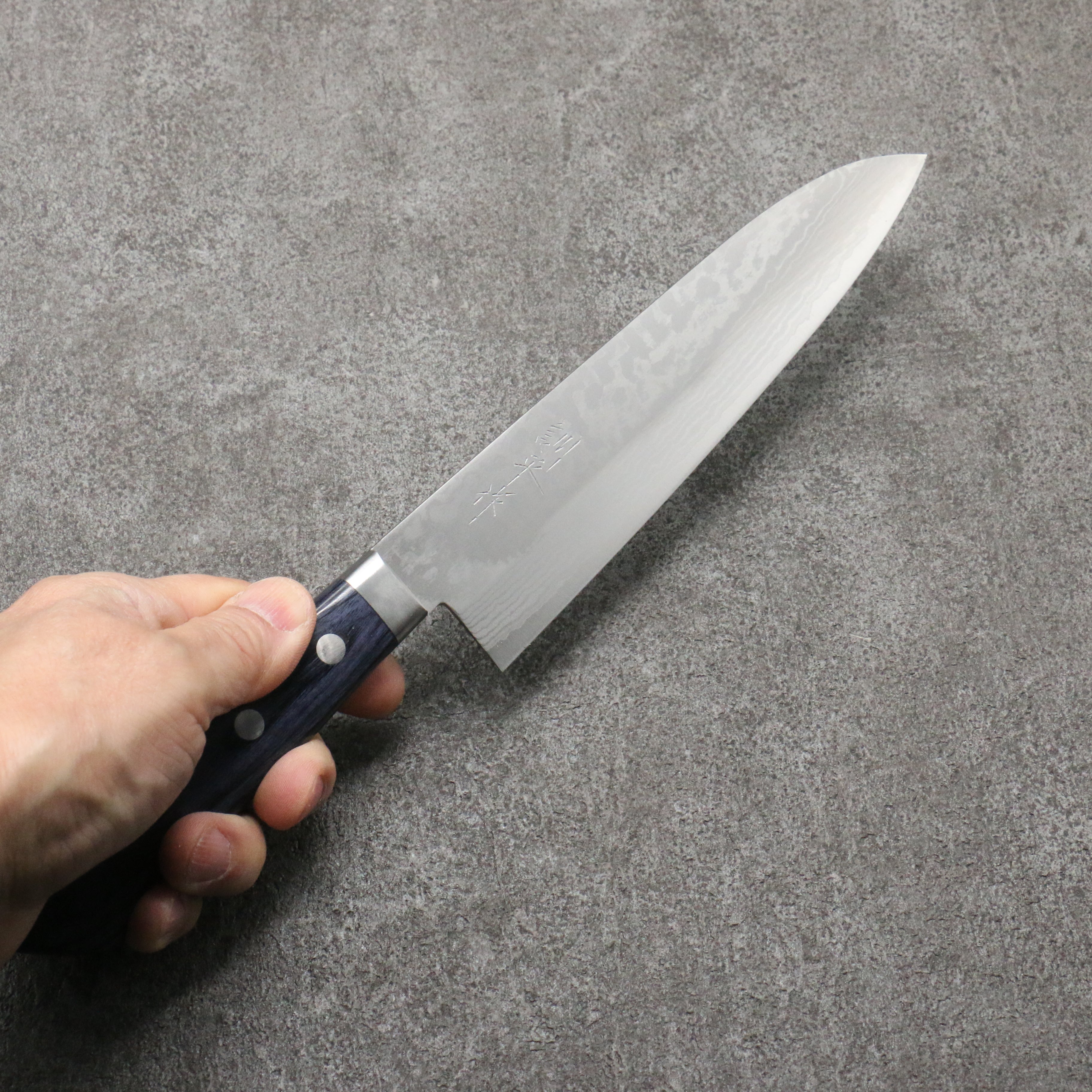 Kunihira Sairyu VG10 Damascus Gyuto 180mm Navy blue Pakka wood Handle - Japanny - Best Japanese Knife