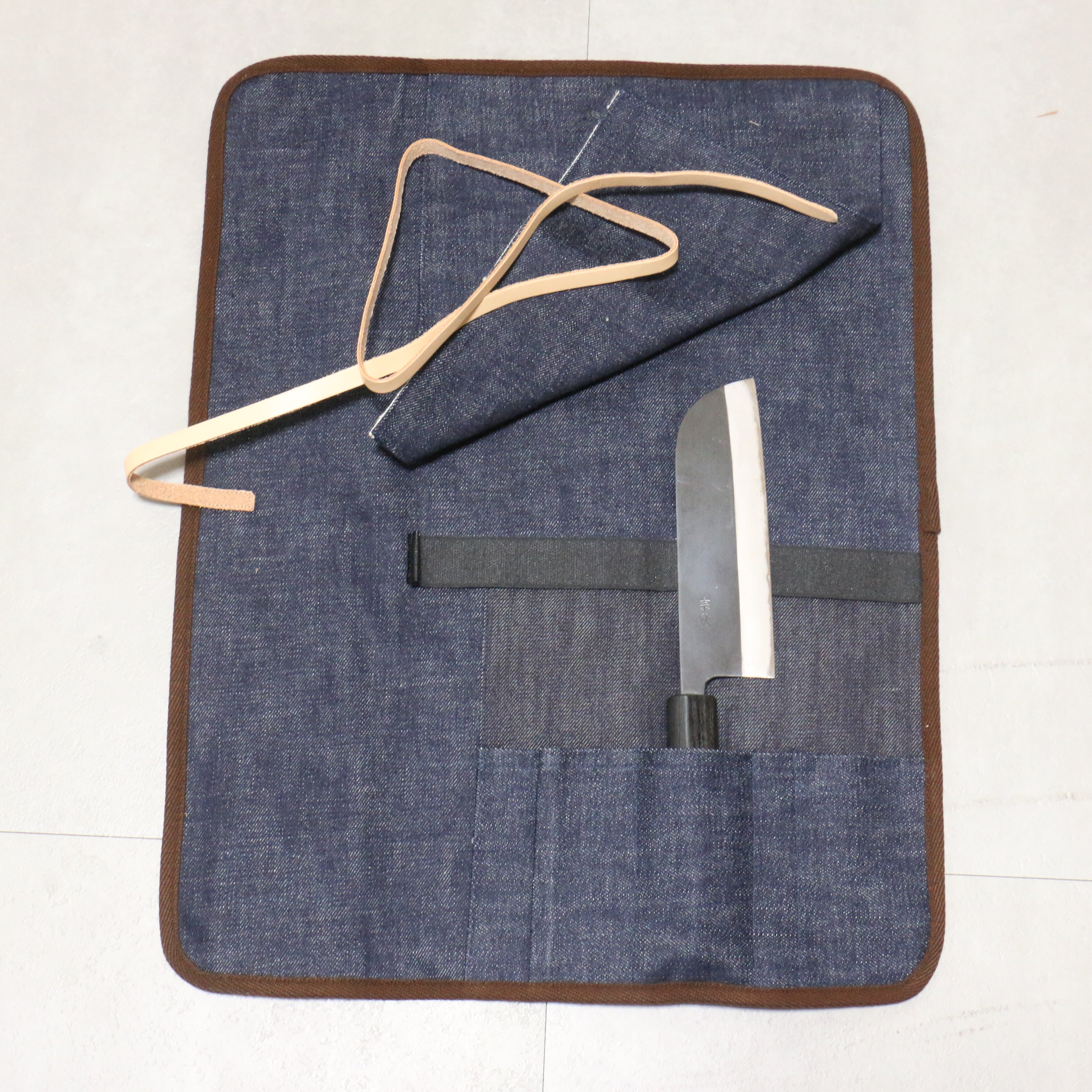 West Japan Tools Knife roll with 3 pockets Cloth Plaid 390mm x 510mm - Japanny - Best Japanese Knife
