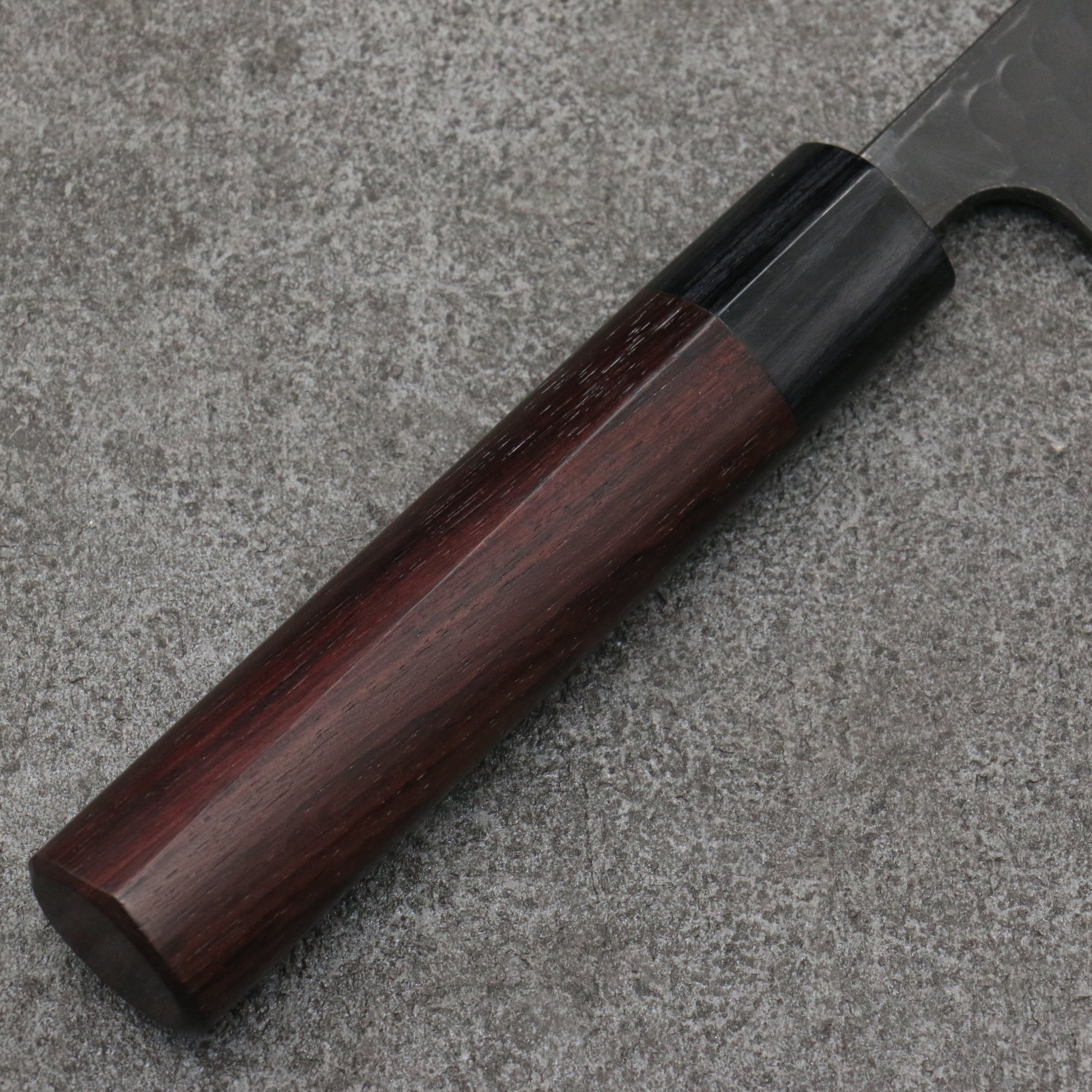 Nao Yamamoto Blue Steel Kurouchi Santoku 170mm Shitan (ferrule: Black Pakka wood) Handle - Japanny - Best Japanese Knife