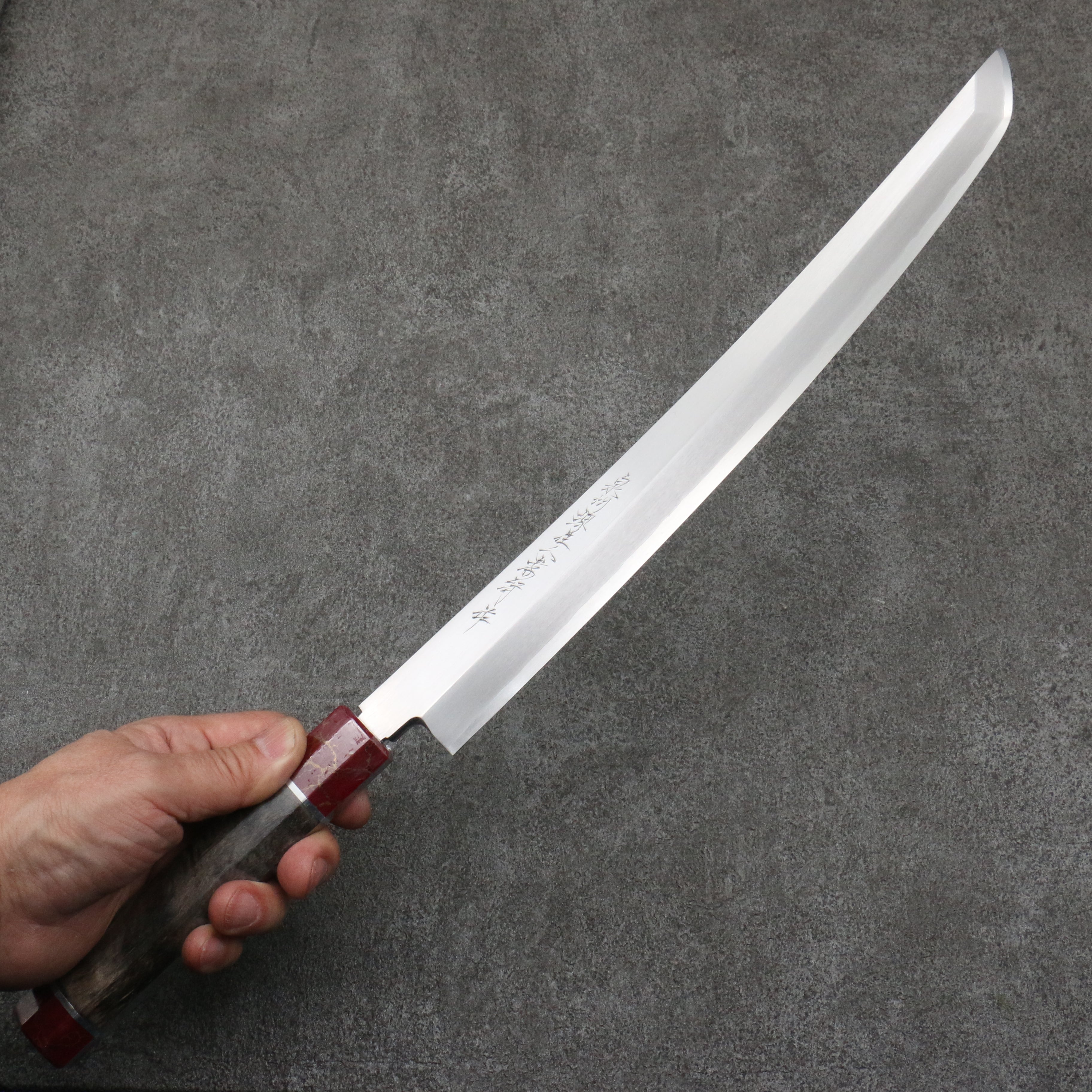 Sakai Takayuki Zangetsu Silver Steel No.3 Sakimaru Yanagiba 330mm Stabilized wood Handle with Sheath - Japanny - Best Japanese Knife