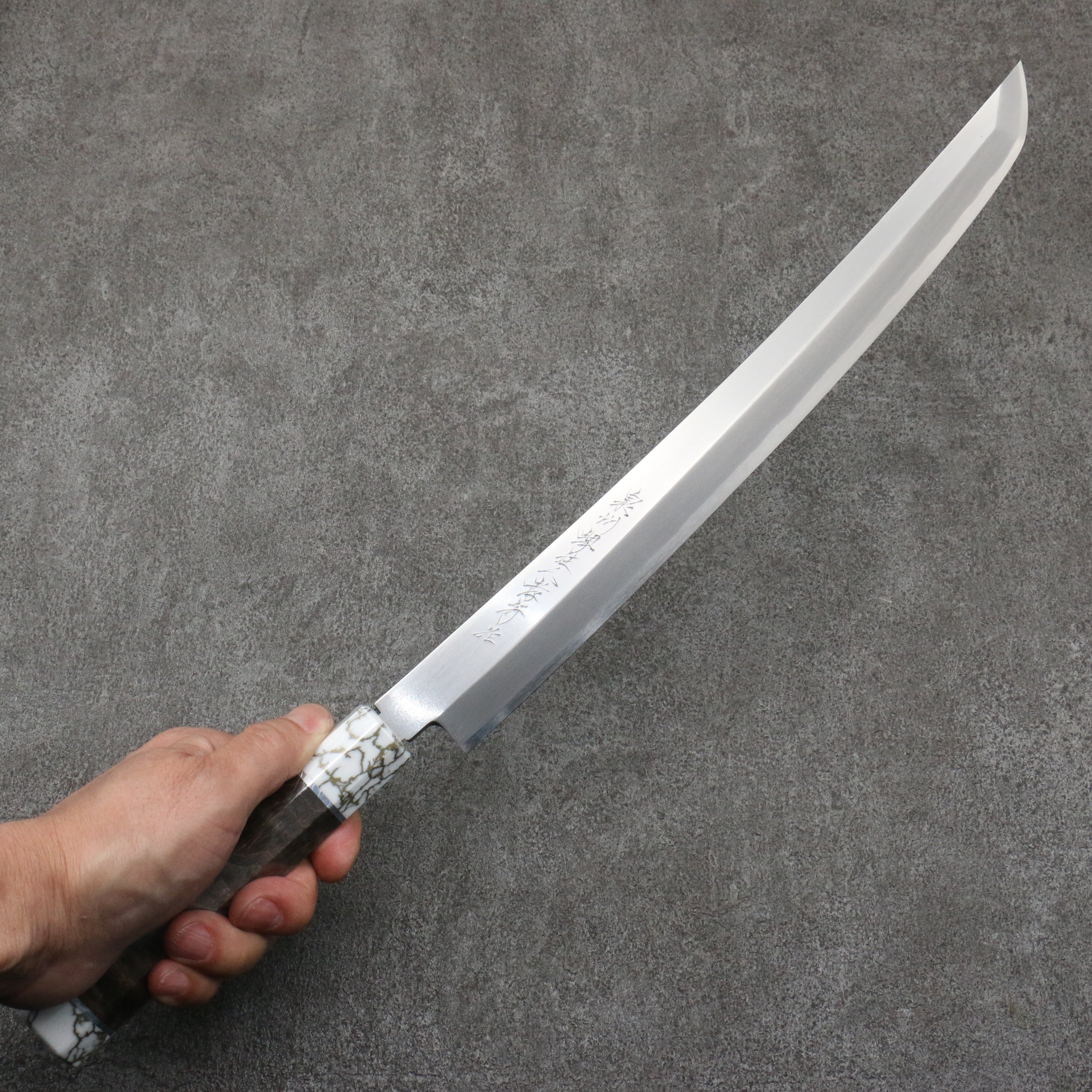 Sakai Takayuki Zangetsu Silver Steel No.3 Sakimaru Yanagiba 330mm Stabilized wood Handle with Sheath - Japanny - Best Japanese Knife