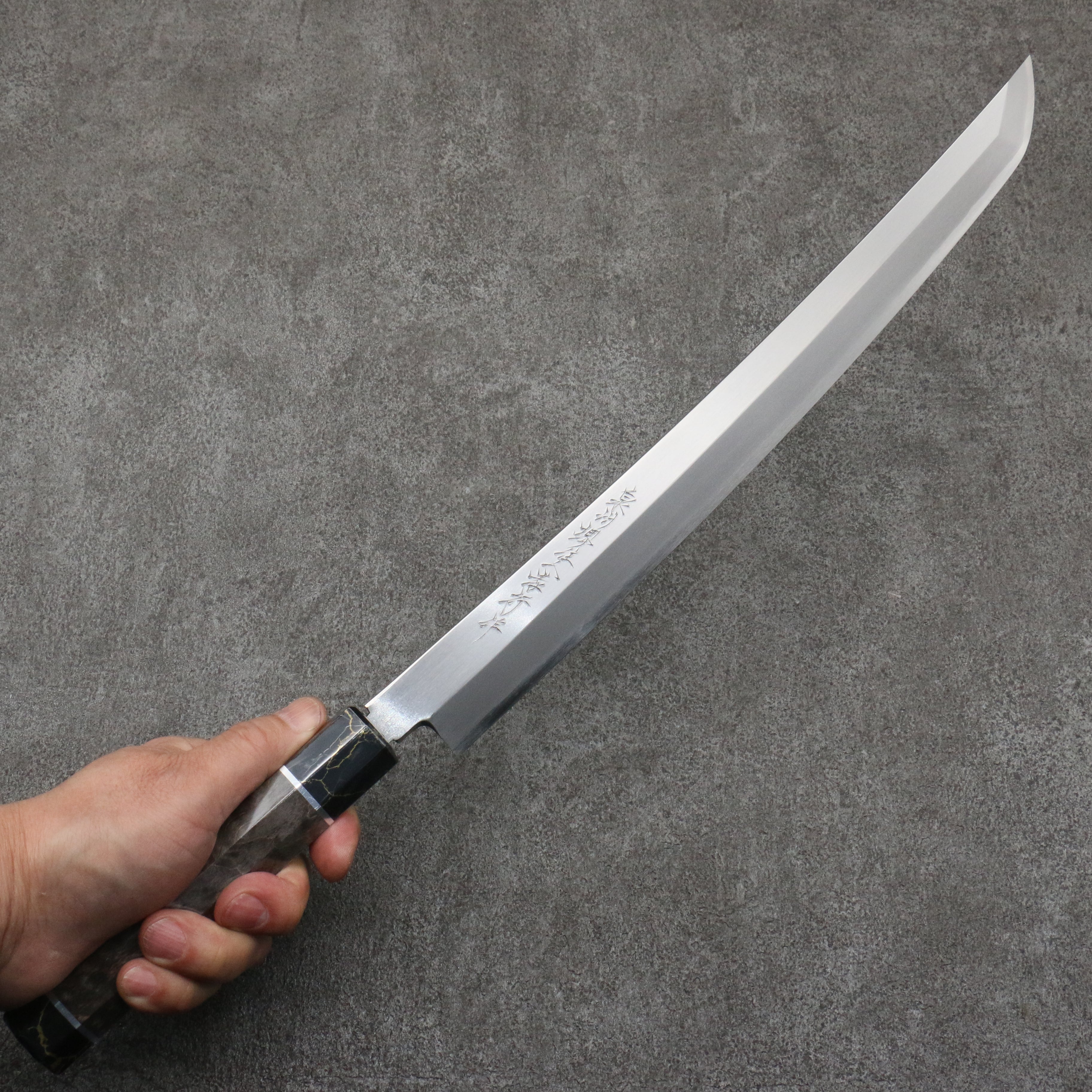 Sakai Takayuki Zangetsu Silver Steel No.3 Sakimaru Yanagiba 330mm Stabilized wood Handle with Sheath - Japanny - Best Japanese Knife