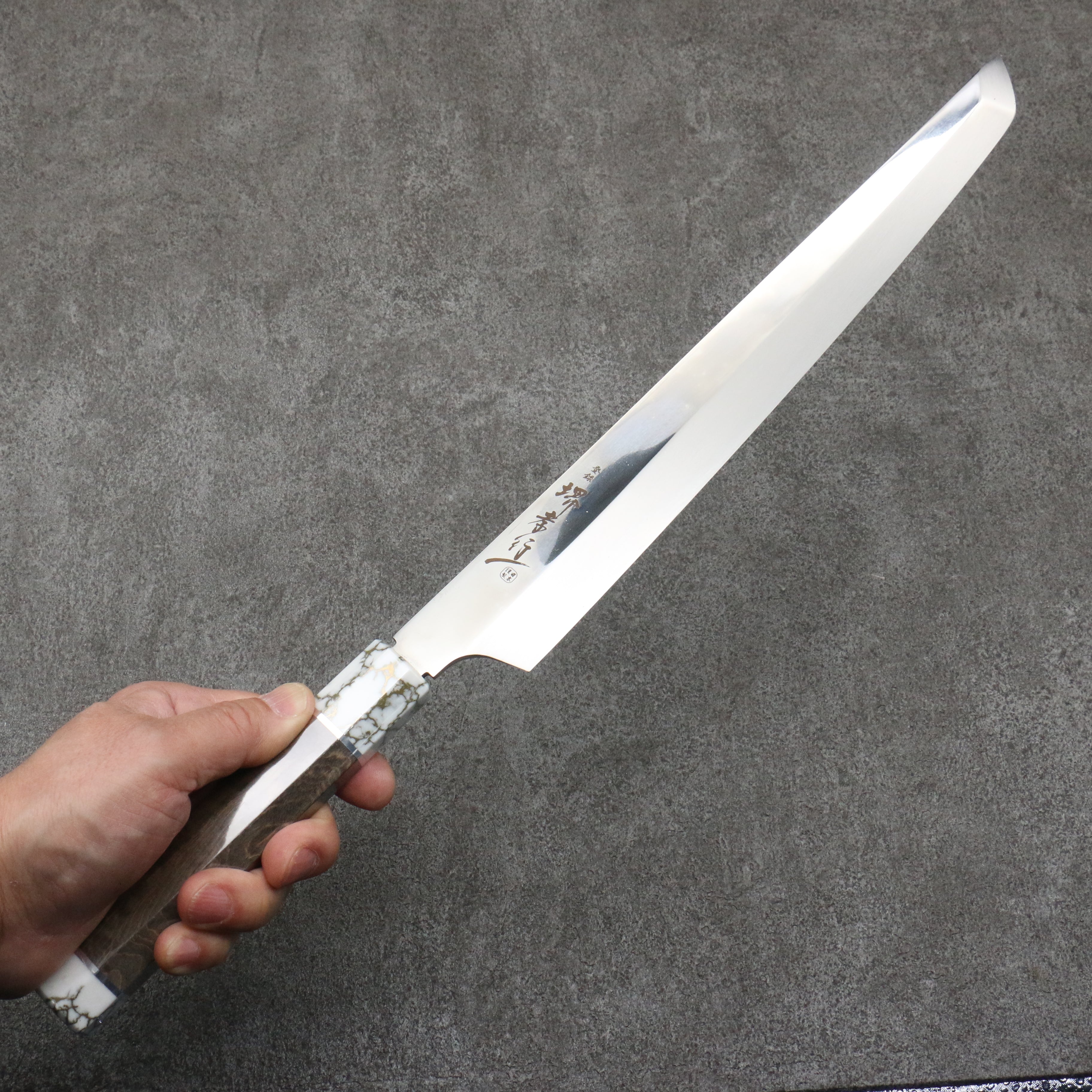 Sakai Takayuki Ginryu Honyaki Swedish Steel Mirrored Finish Sakimaru Yanagiba 300mm Stabilized wood Handle with Sheath - Japanny - Best Japanese Knife