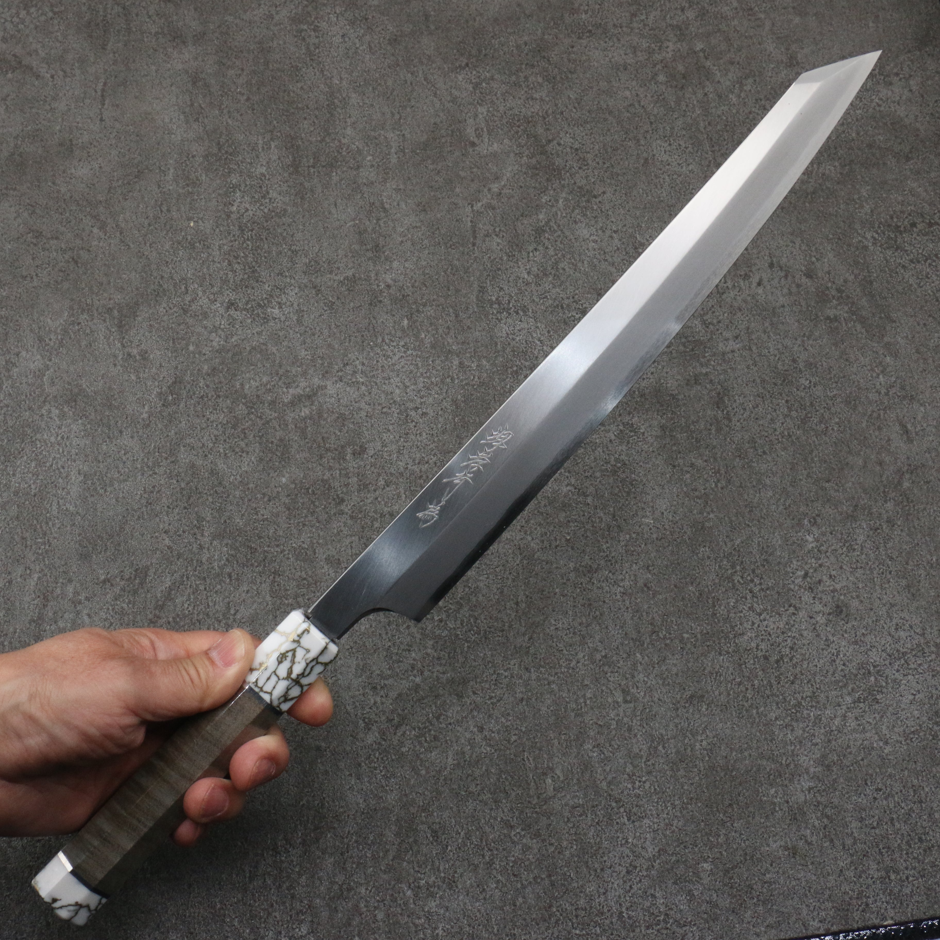 Sakai Takayuki Chef Series Hien Silver Steel No.3 Kiritsuke Yanagiba 300mm Stabilized wood (White Ferrule and End Cap) Handle with Sheath - Japanny - Best Japanese Knife