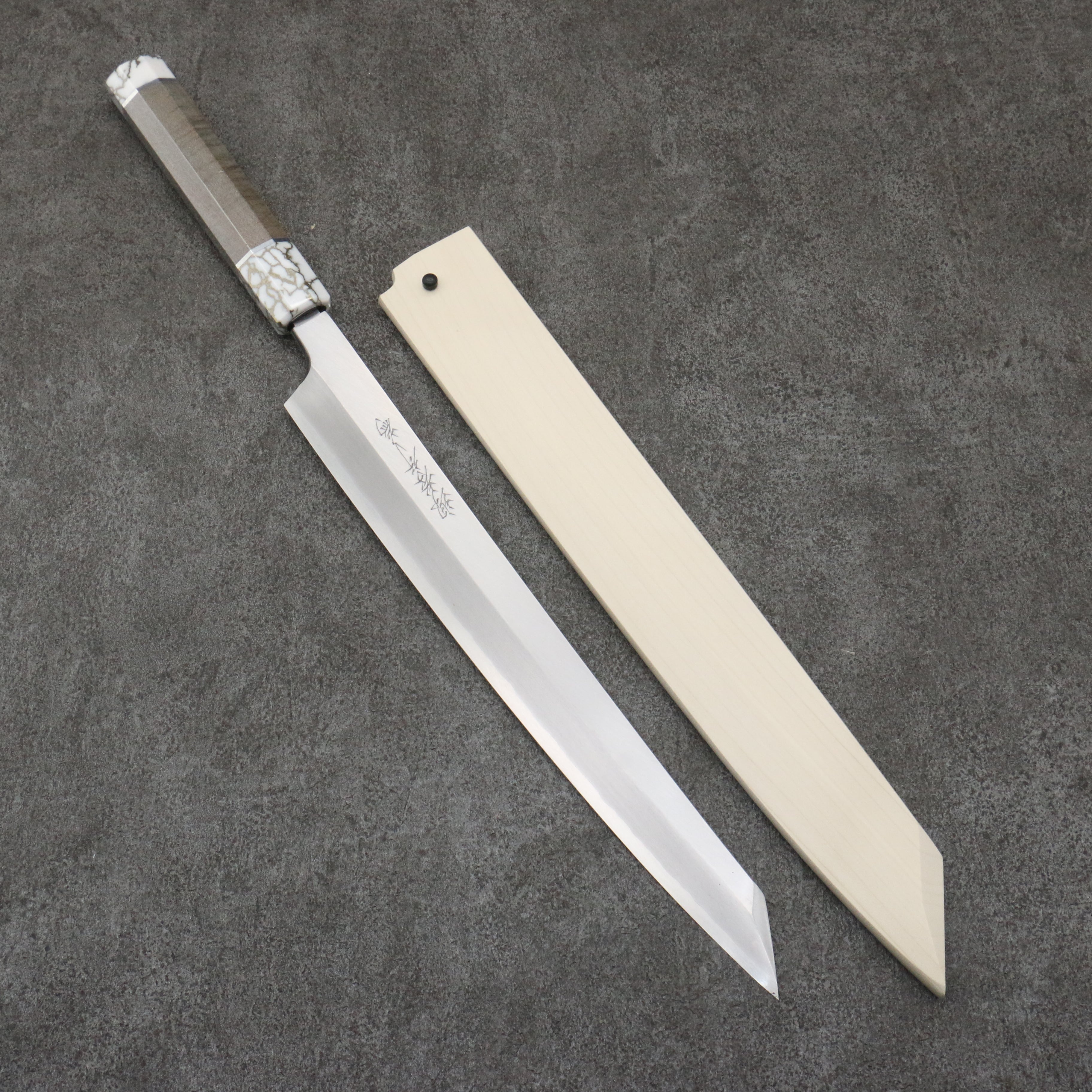 Sakai Takayuki Chef Series Hien Silver Steel No.3 Kiritsuke Yanagiba 300mm Stabilized wood (White Ferrule and End Cap) Handle with Sheath - Japanny - Best Japanese Knife