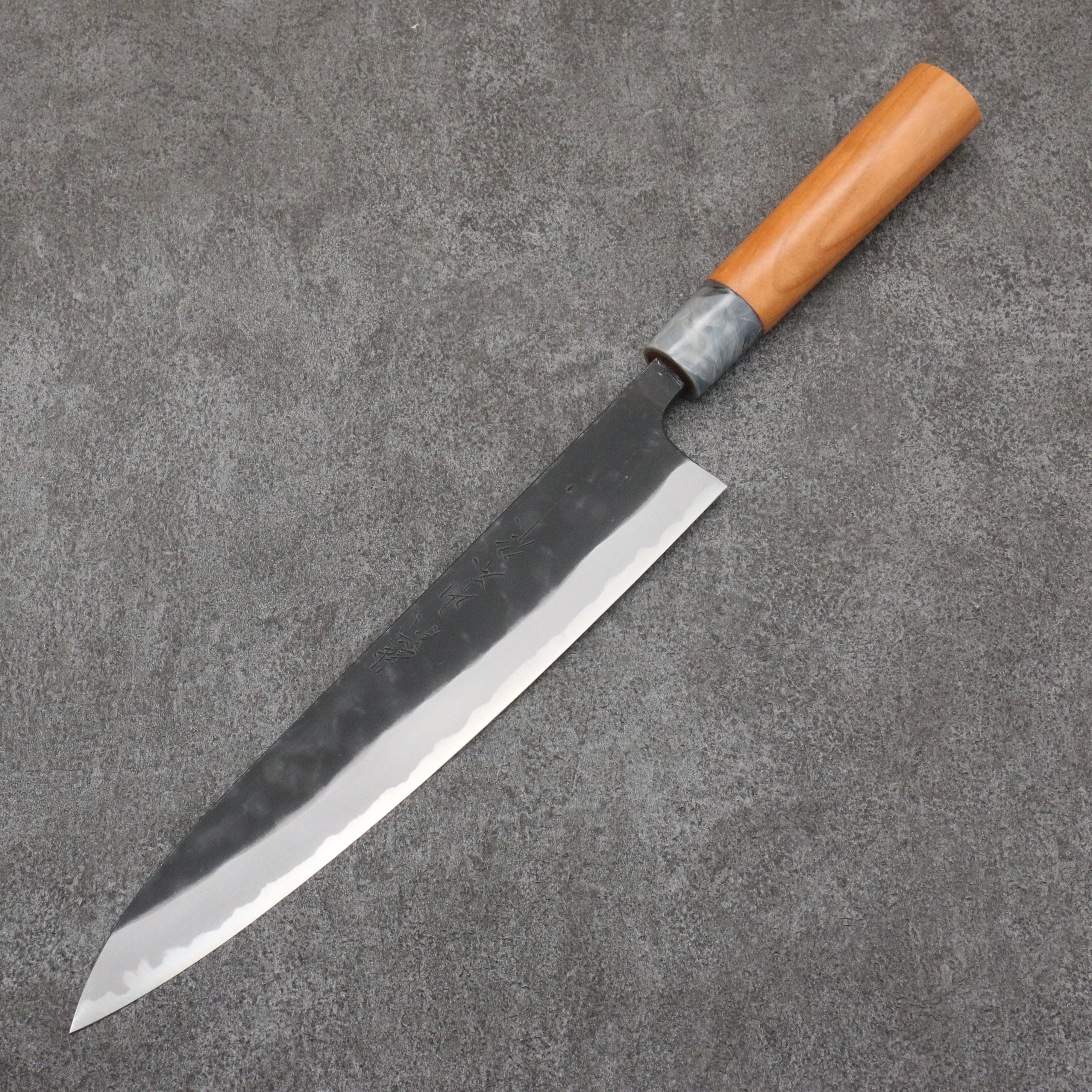 Nao Yamamoto White Steel No.2 Kurouchi Sujihiki 240mm Cherry Tree Handle - Japanny - Best Japanese Knife