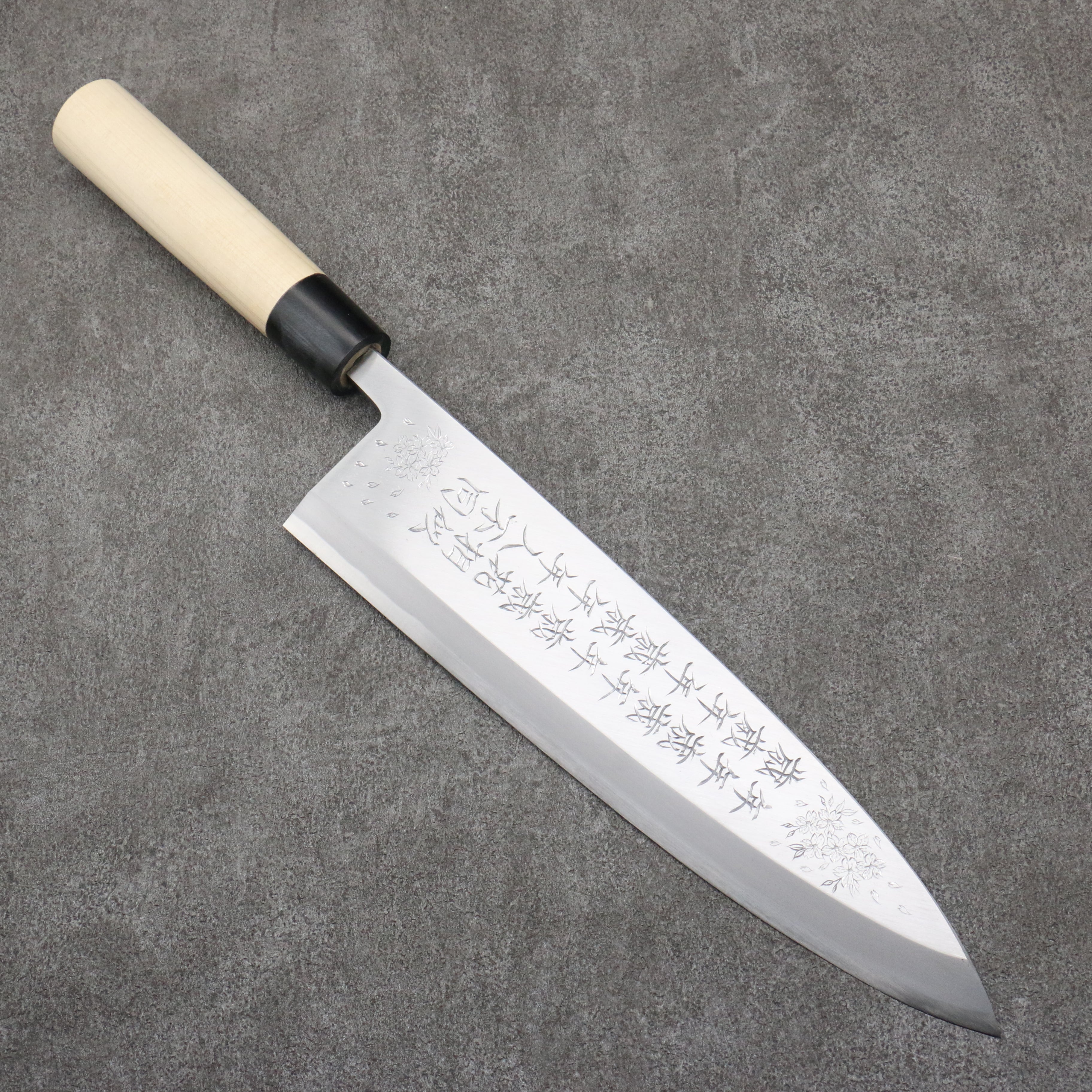 Sakai Takayuki Engraving by Kubota Nennensaisai White Steel No.2 Deba 300mm Magnolia Handle - Japanny - Best Japanese Knife