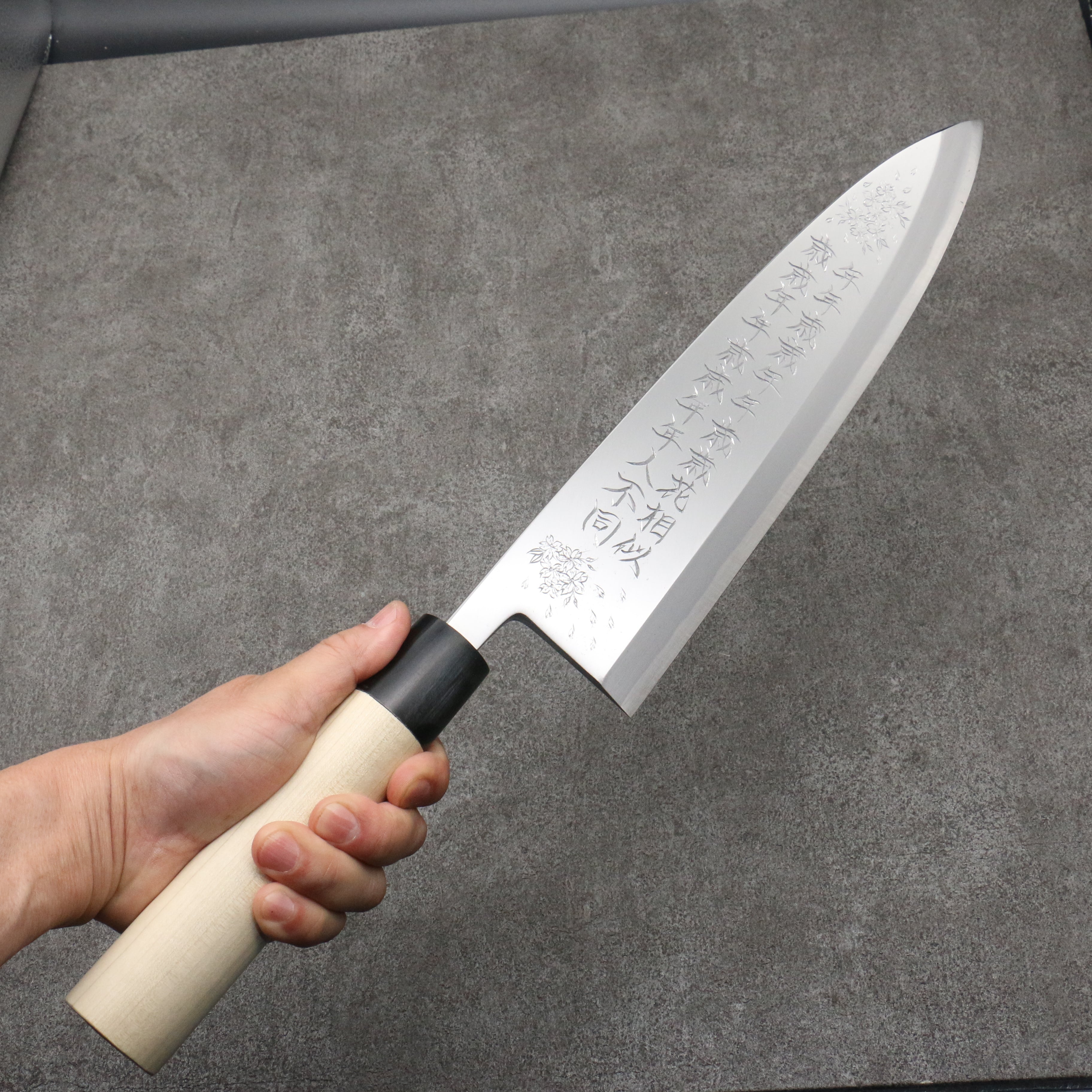 Sakai Takayuki Engraving by Kubota Nennensaisai White Steel No.2 Deba 300mm Magnolia Handle - Japanny - Best Japanese Knife