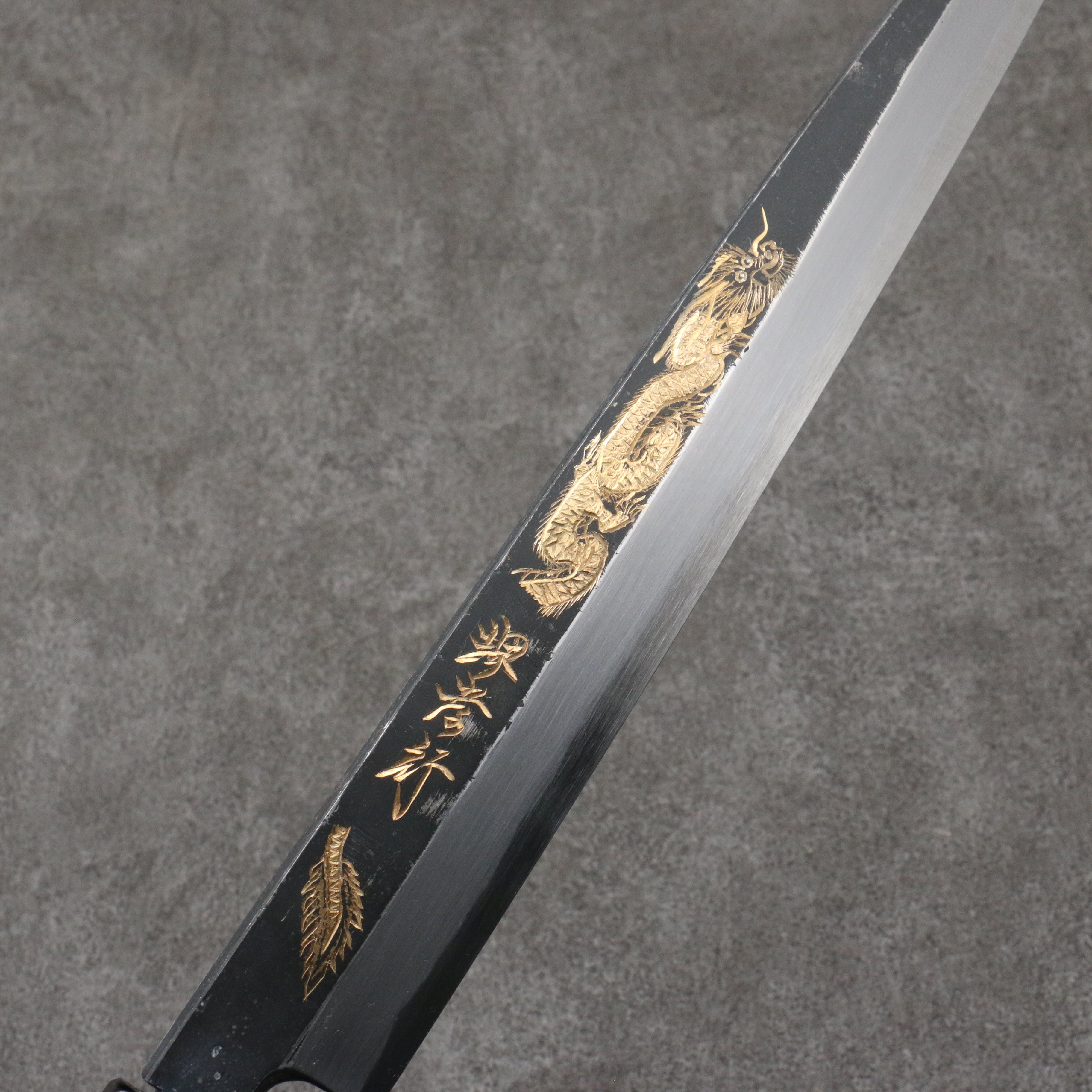 Sakai Takayuki Gold Filled Engraving by Kubota Shouryu White Steel No.2 Black Finished Yanagiba 300mm Ebony Wood Handle - Japanny - Best Japanese Knife