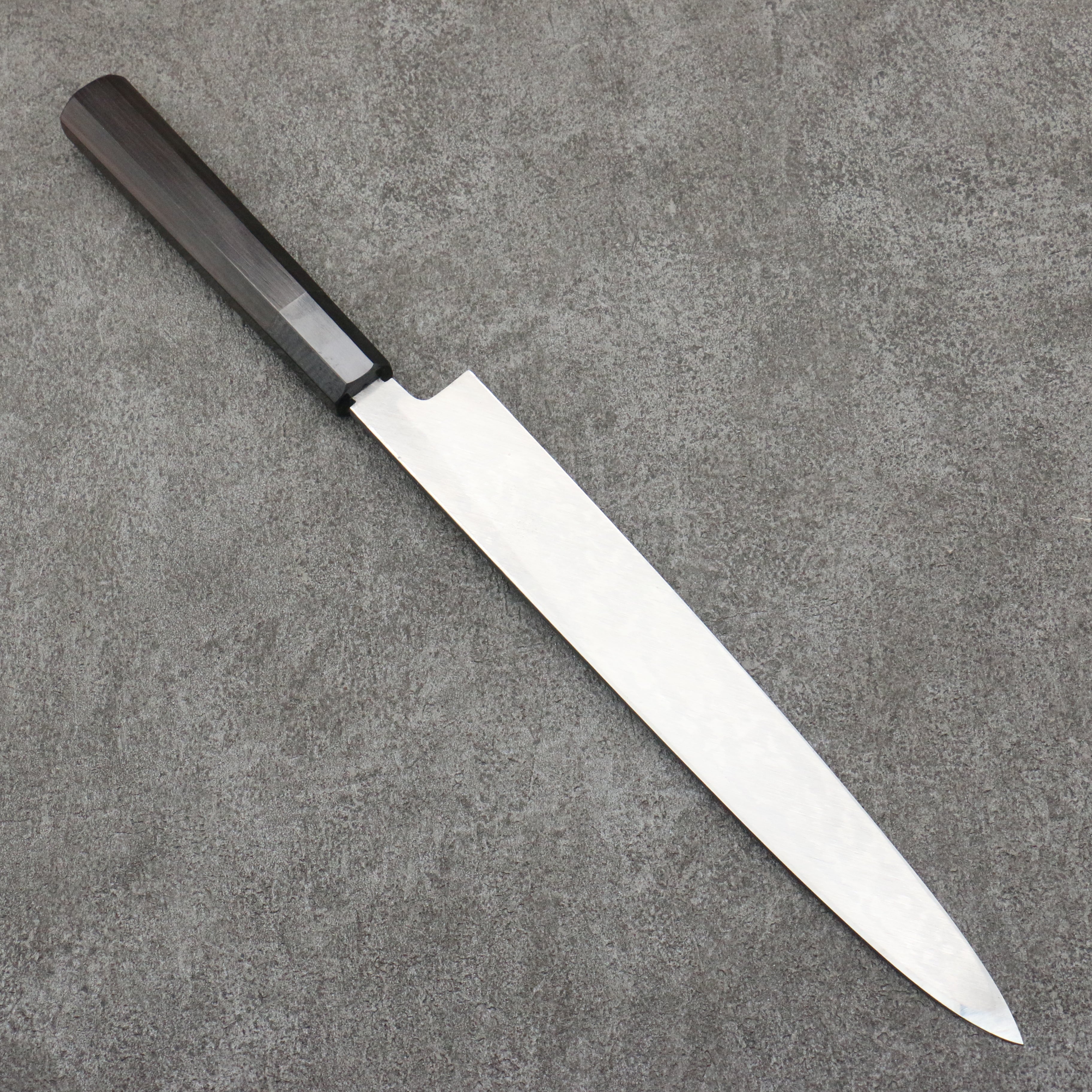 Sakai Takayuki Gold Filled Engraving by Kubota Sakura White Steel No.2 Black Finished Yanagiba 240mm Ebony Wood Handle - Japanny - Best Japanese Knife