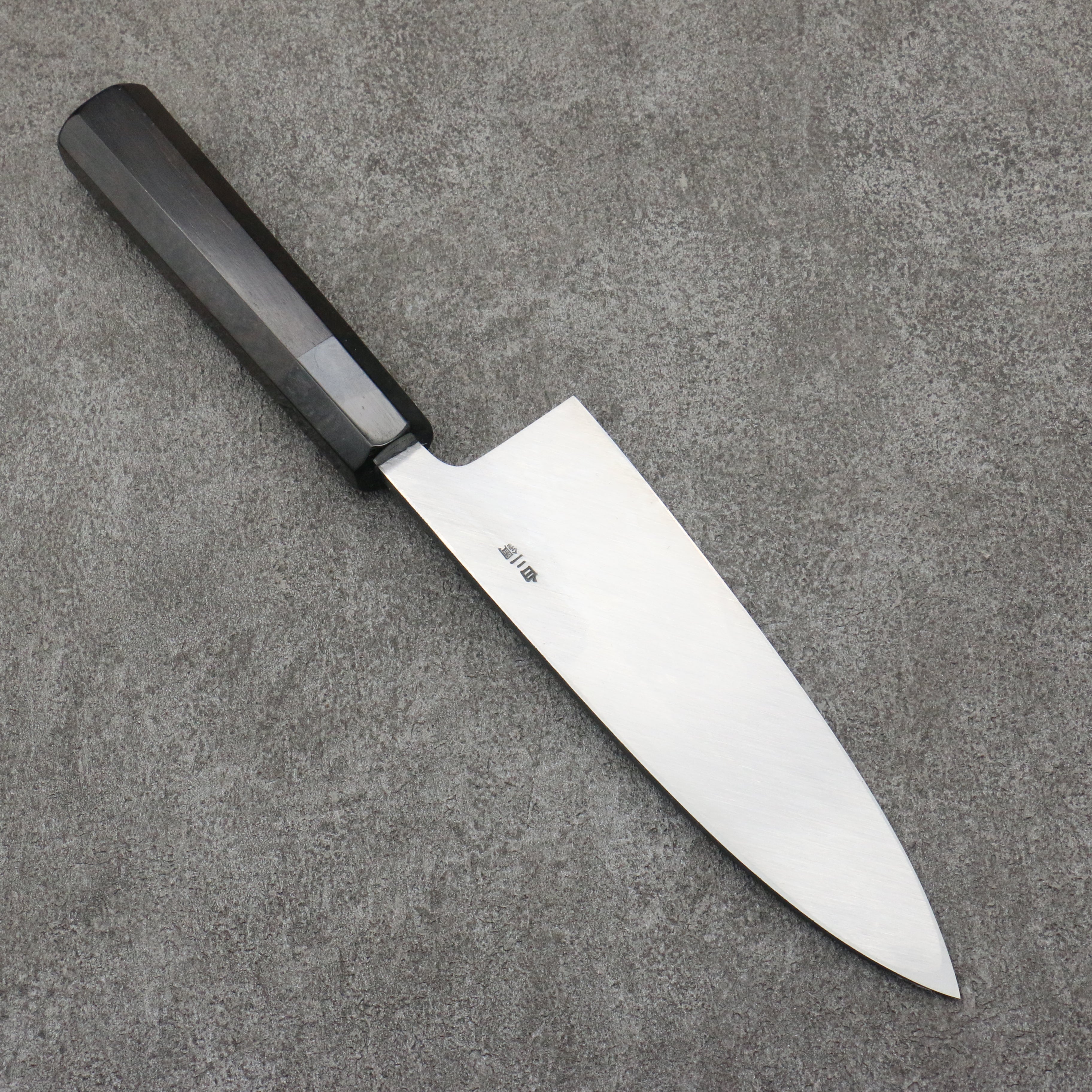 Sakai Takayuki Gold Filled Engraving by Kubota Ittoryumon White Steel No.2 Black Finished Deba 180mm Ebony Wood Handle - Japanny - Best Japanese Knife