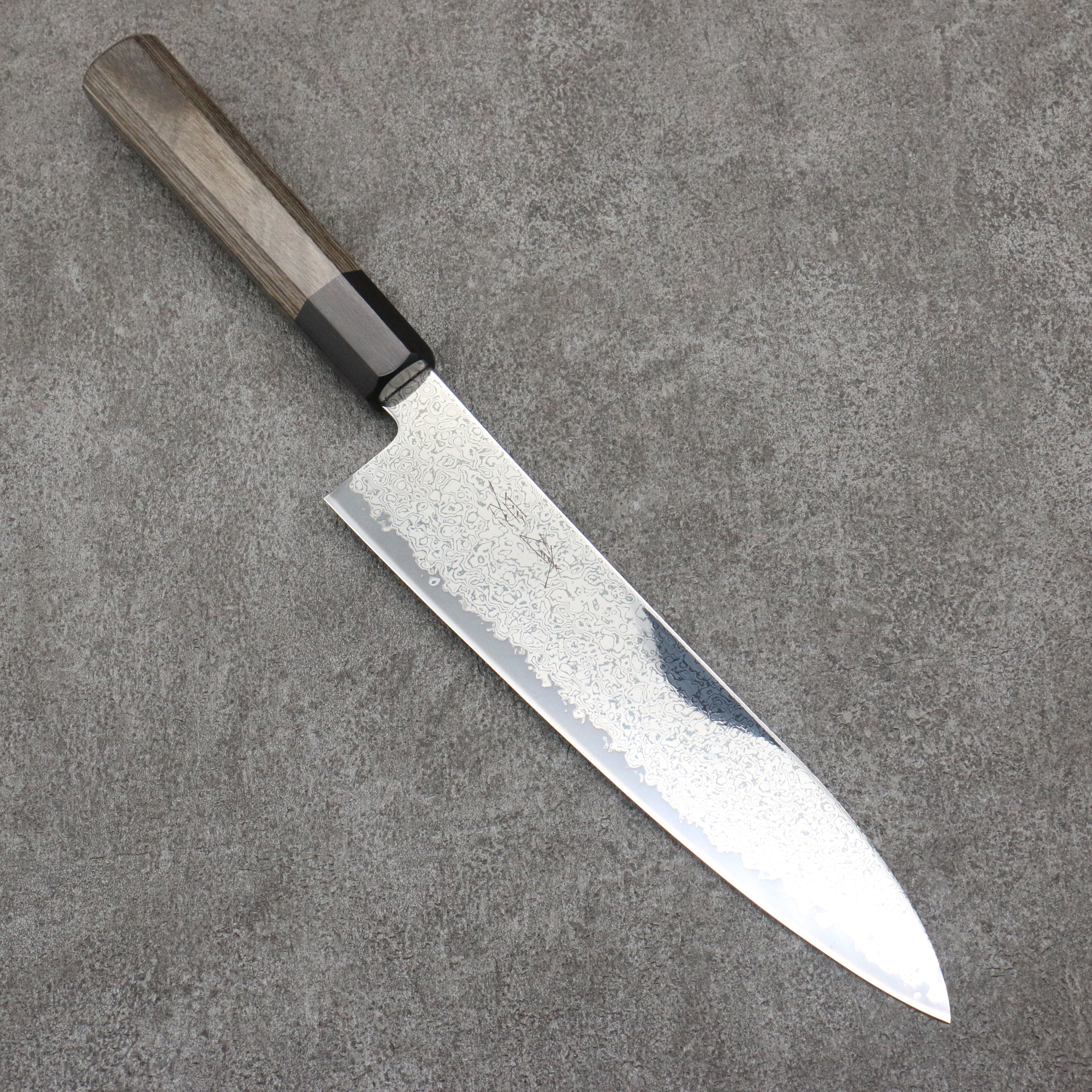 Seisuke VG10 Black Damascus Mirrored Finish Gyuto 210mm Gray Pakka wood Handle - Japanny - Best Japanese Knife
