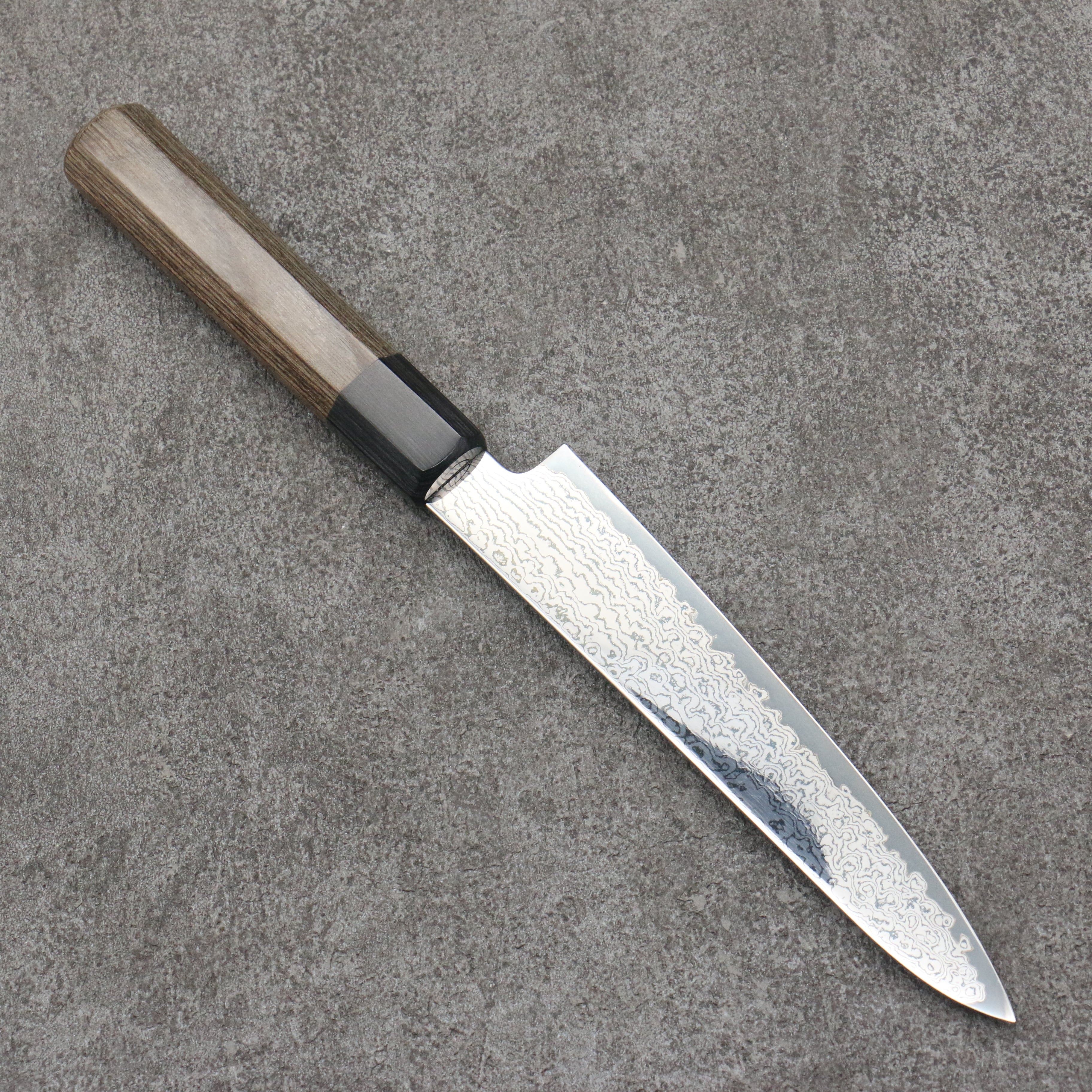 Seisuke VG10 Black Damascus Mirrored Finish Petty-Utility 150mm Gray Pakka wood Handle - Japanny - Best Japanese Knife