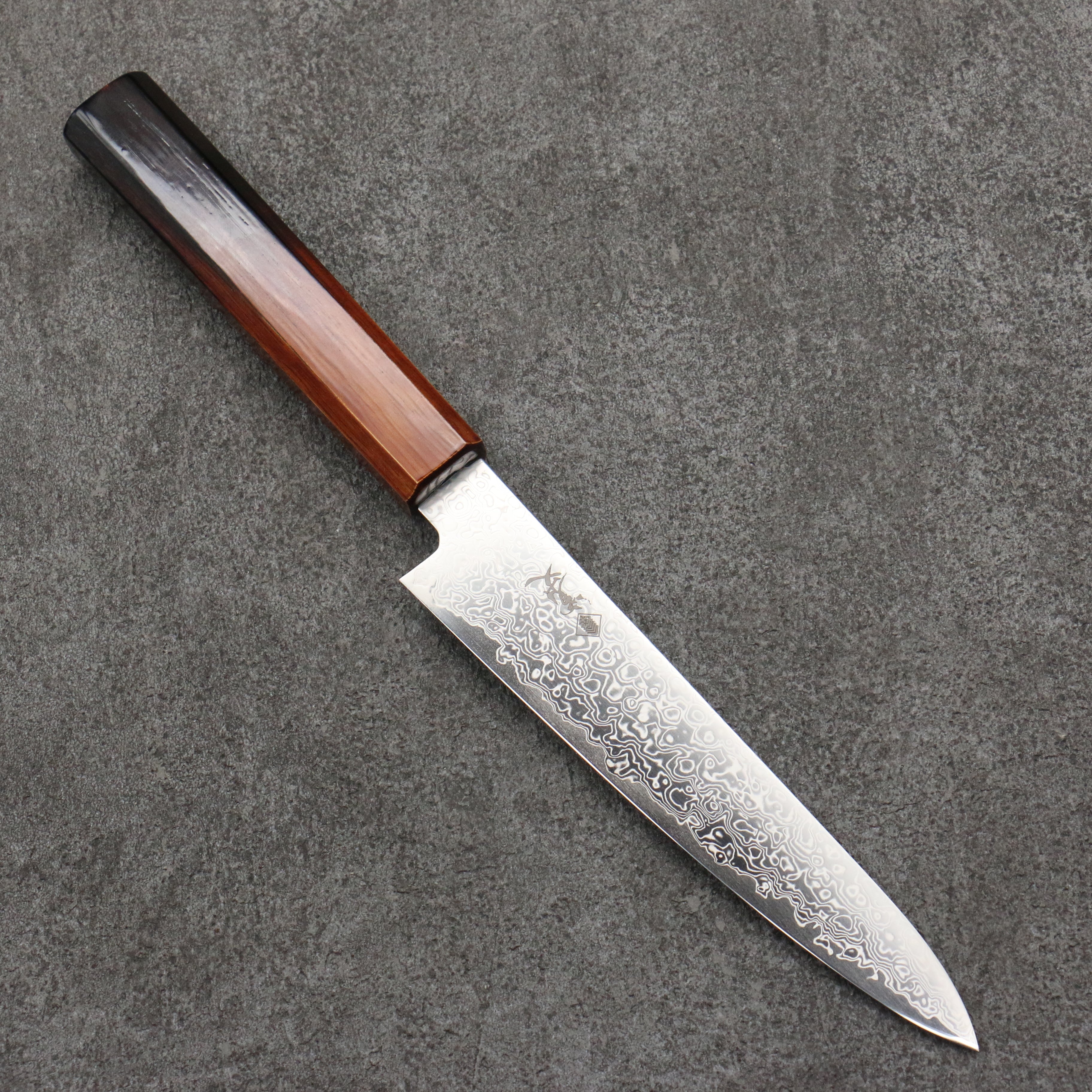 Kanjyo SG2 Damascus Petty-Utility 150mm Burnt Wood Lacquered Handle - Japanny - Best Japanese Knife