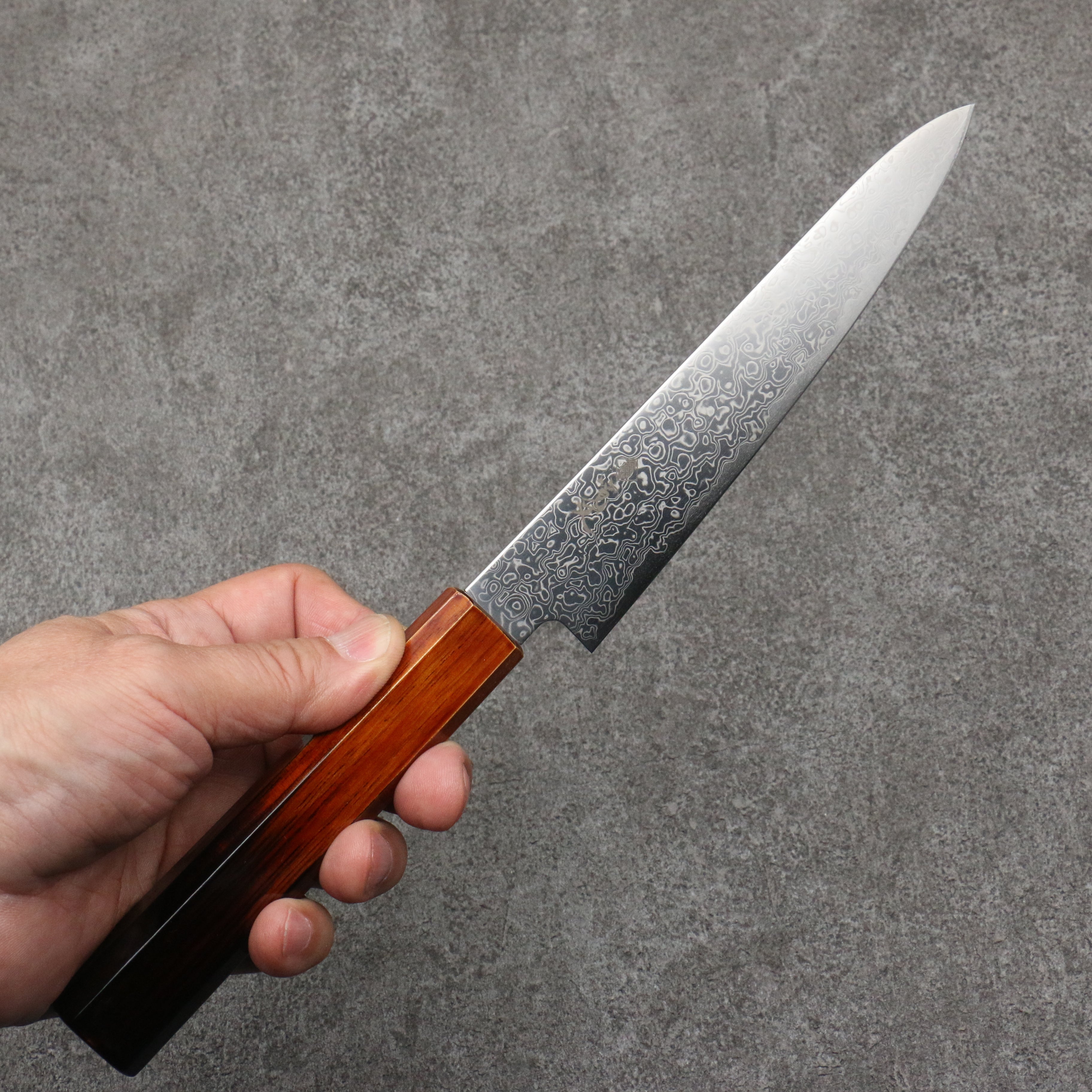 Kanjyo SG2 Damascus Petty-Utility 150mm Burnt Wood Lacquered Handle - Japanny - Best Japanese Knife