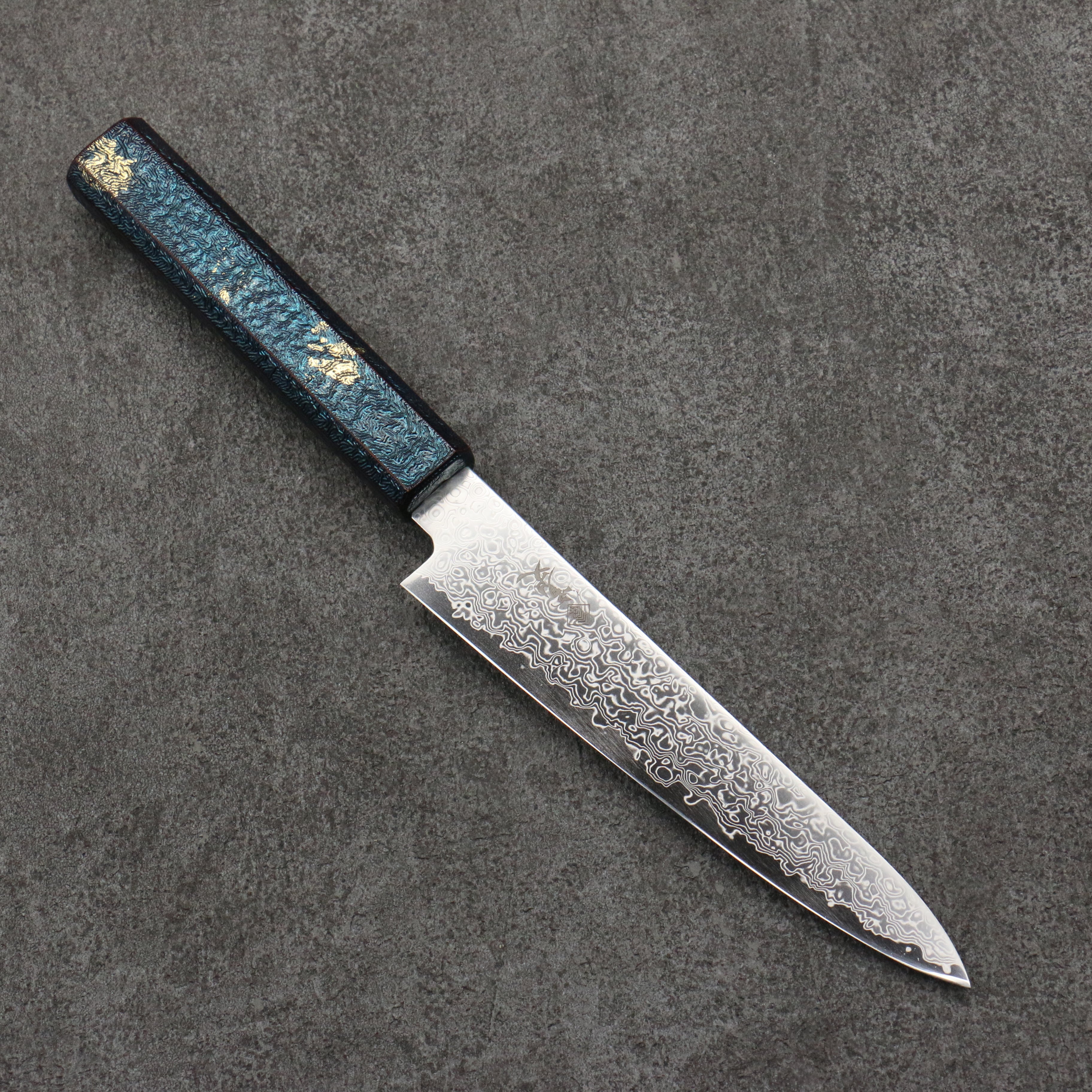 Kanjyo SG2 Damascus Petty-Utility 150mm Blue Lacquered Handle - Japanny - Best Japanese Knife