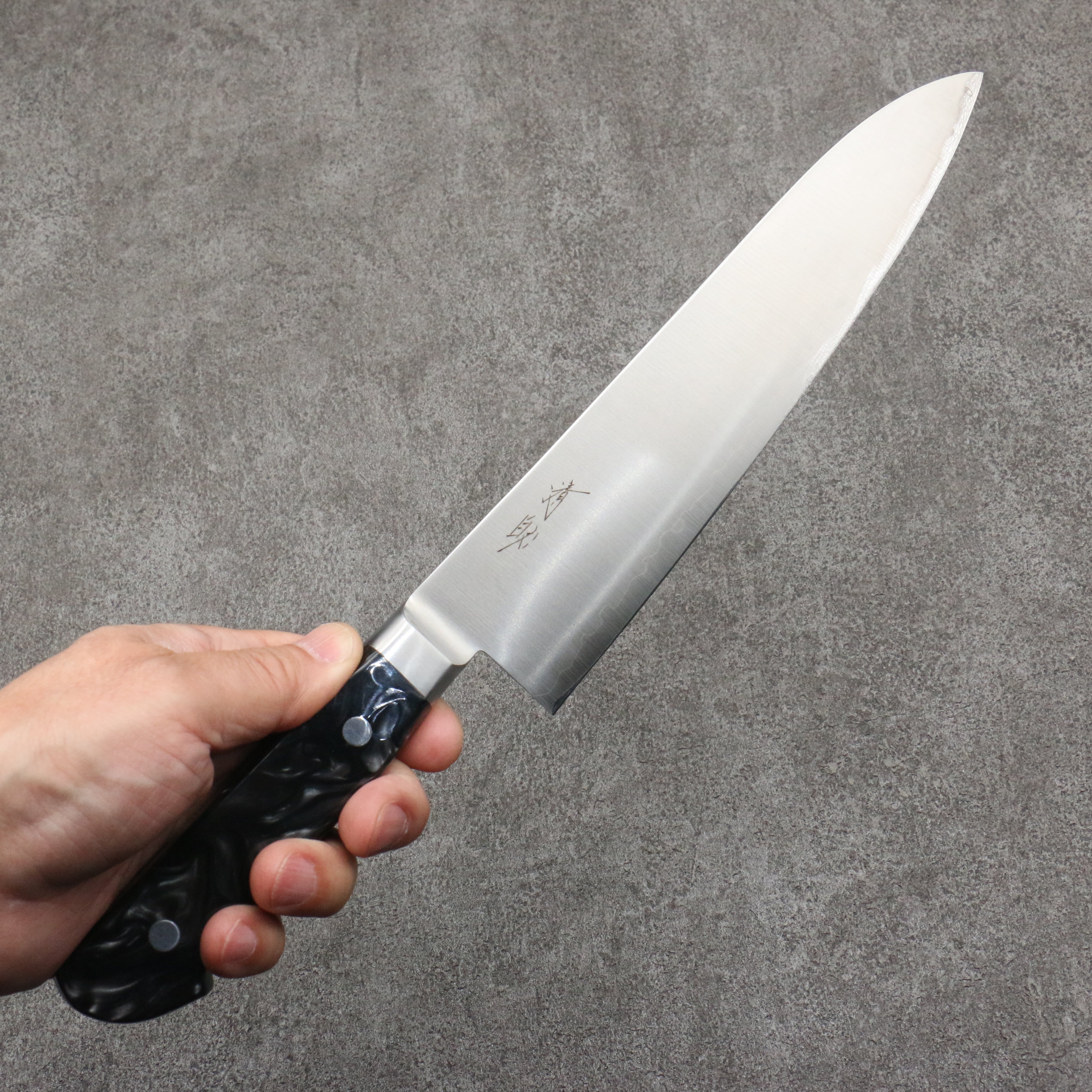 Seisuke VG5 Migaki Finished Gyuto 210mm Black Marbled Resin Handle - Japanny - Best Japanese Knife