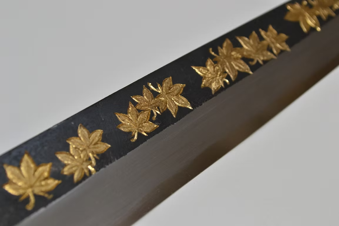 Sakai Takayuki Gold Filled Engraving by Kubota Maple White Steel No.2 Black Finished Yanagiba 270mm Ebony Wood (ferrule: Black Water Buffalo Horn And Silver Ring) Handle - Japanny - Best Japanese Knife