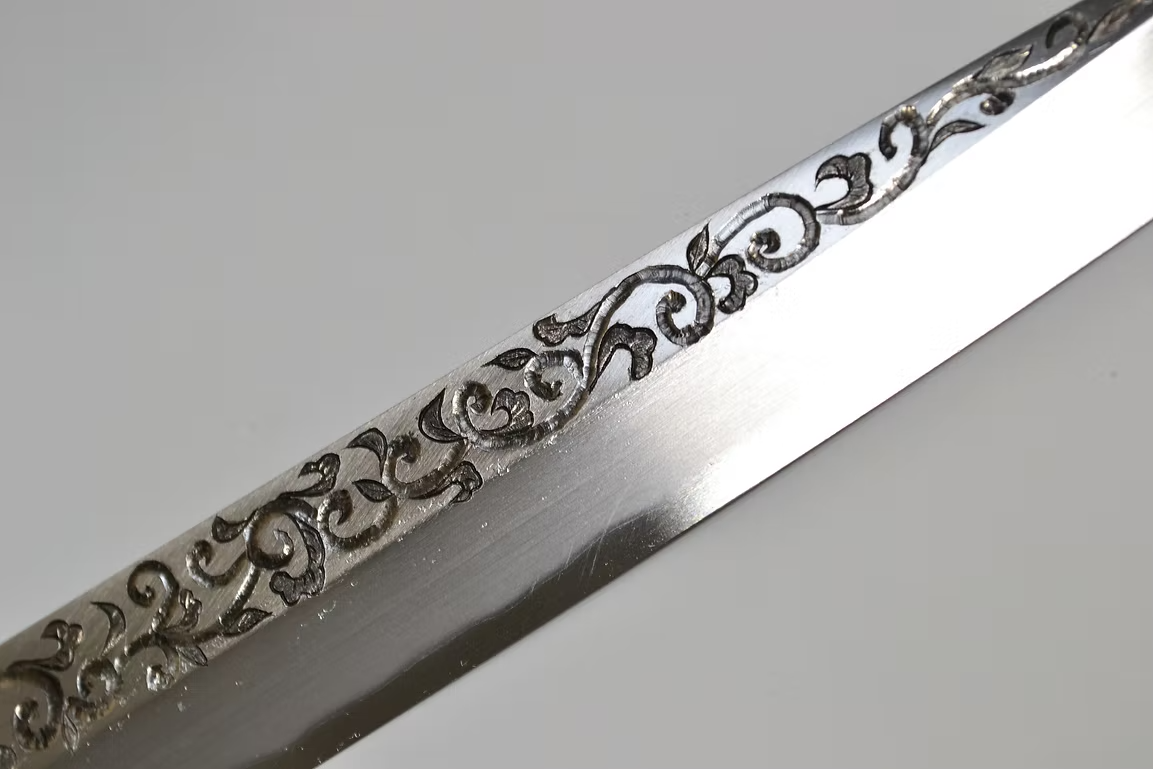 Sakai Takayuki Metal Decorated Engraving by Kubota Karakusa White Steel Kasumitogi Yanagiba 270mm Magnolia (Ferrule: Water Buffalo Horn) Handle - Japanny - Best Japanese Knife
