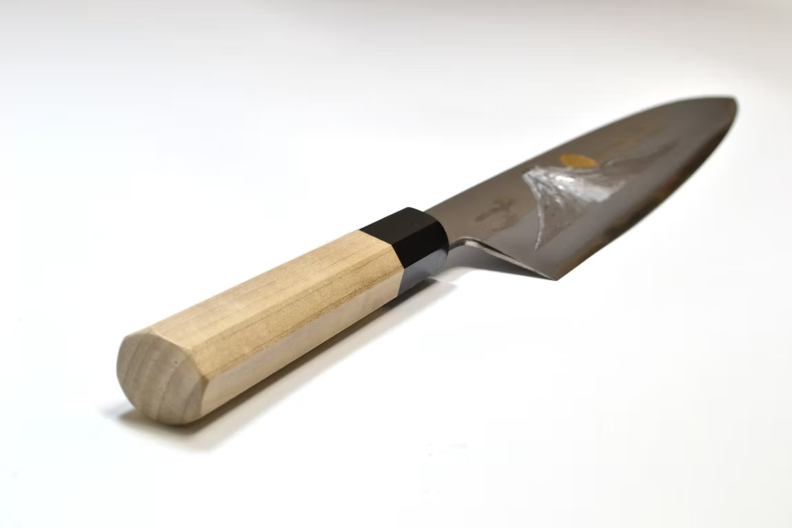 Sakai Takayuki Gold Filled Engraving by Kubota Sunset over Mt. Fuji Blue Steel No.2 Gyuto 240mm Magnolia (Ferrule: Water Buffalo Horn) Handle - Japanny - Best Japanese Knife