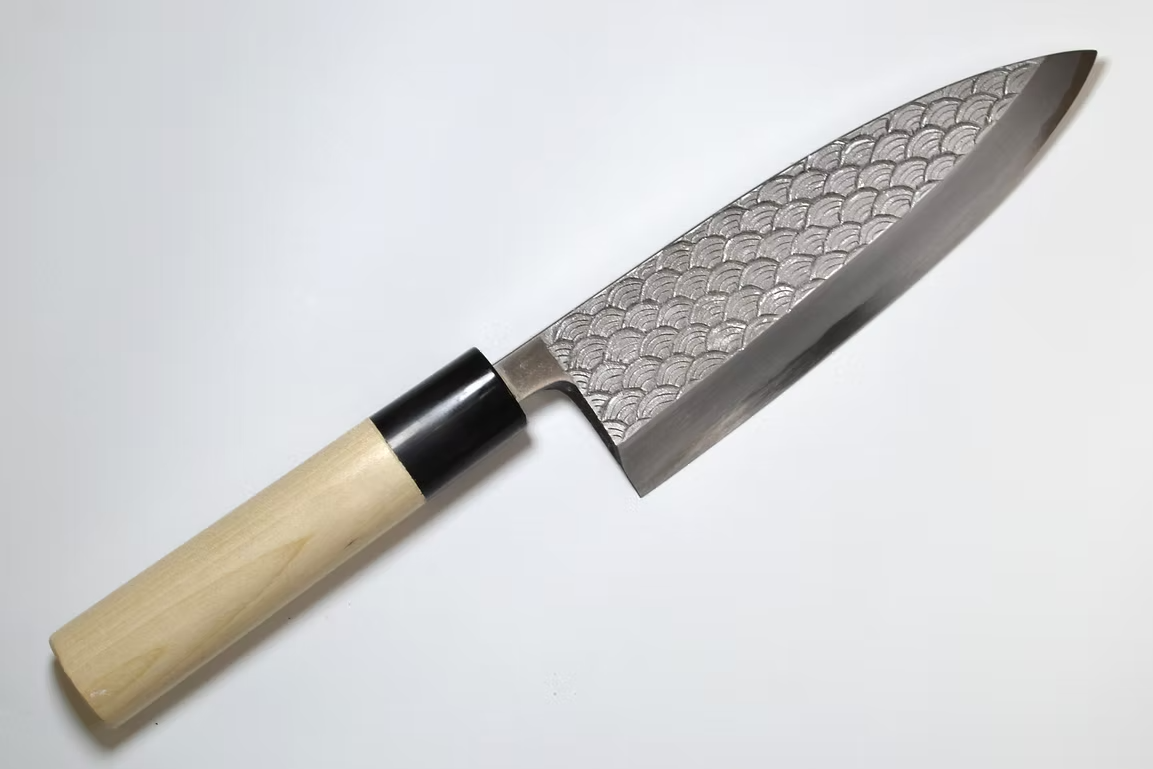 Sakai Takayuki Engraving by Kubota Seigaiha White Steel Kasumitogi Deba 165mm Magnolia (Ferrule: Water Buffalo Horn) Handle - Japanny - Best Japanese Knife