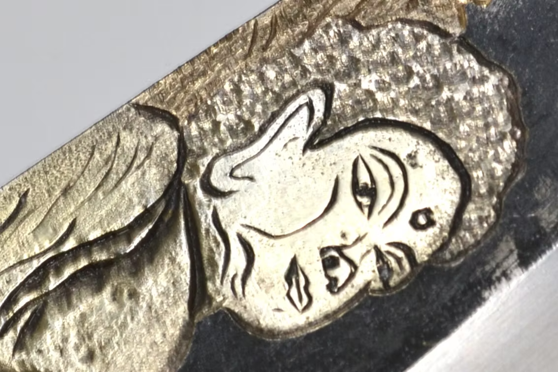 Sakai Takayuki Metal Decorated Engraving by Kubota Buddha White Steel No.2 Black Finished Deba 210mm Ebony Wood (ferrule: Black Water Buffalo Horn And Silver Ring) Handle - Japanny - Best Japanese Knife