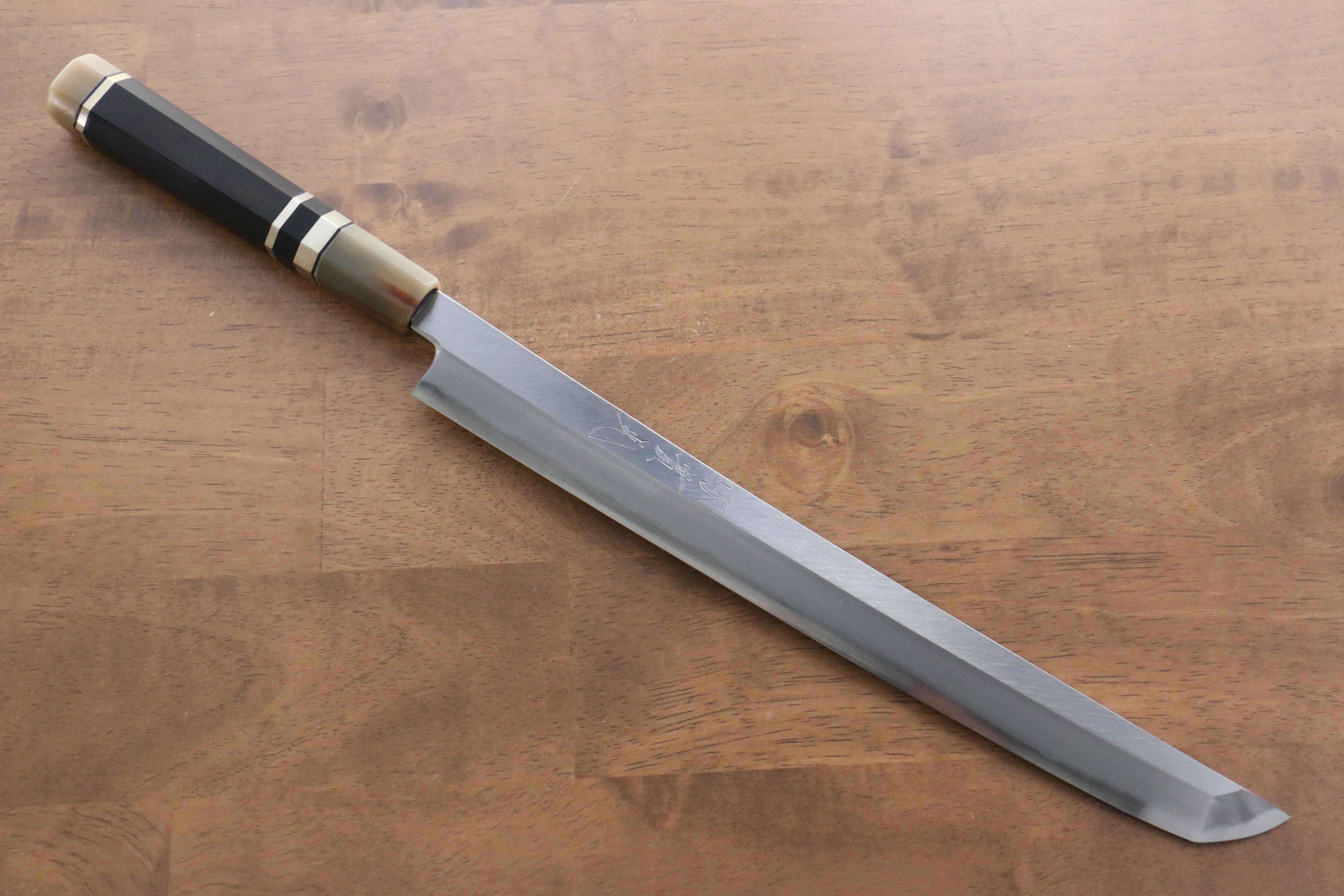 Jikko Shiko White Steel Sakimaru Yanagiba 300mm Ebony with Double Ring Handle - Japanny - Best Japanese Knife
