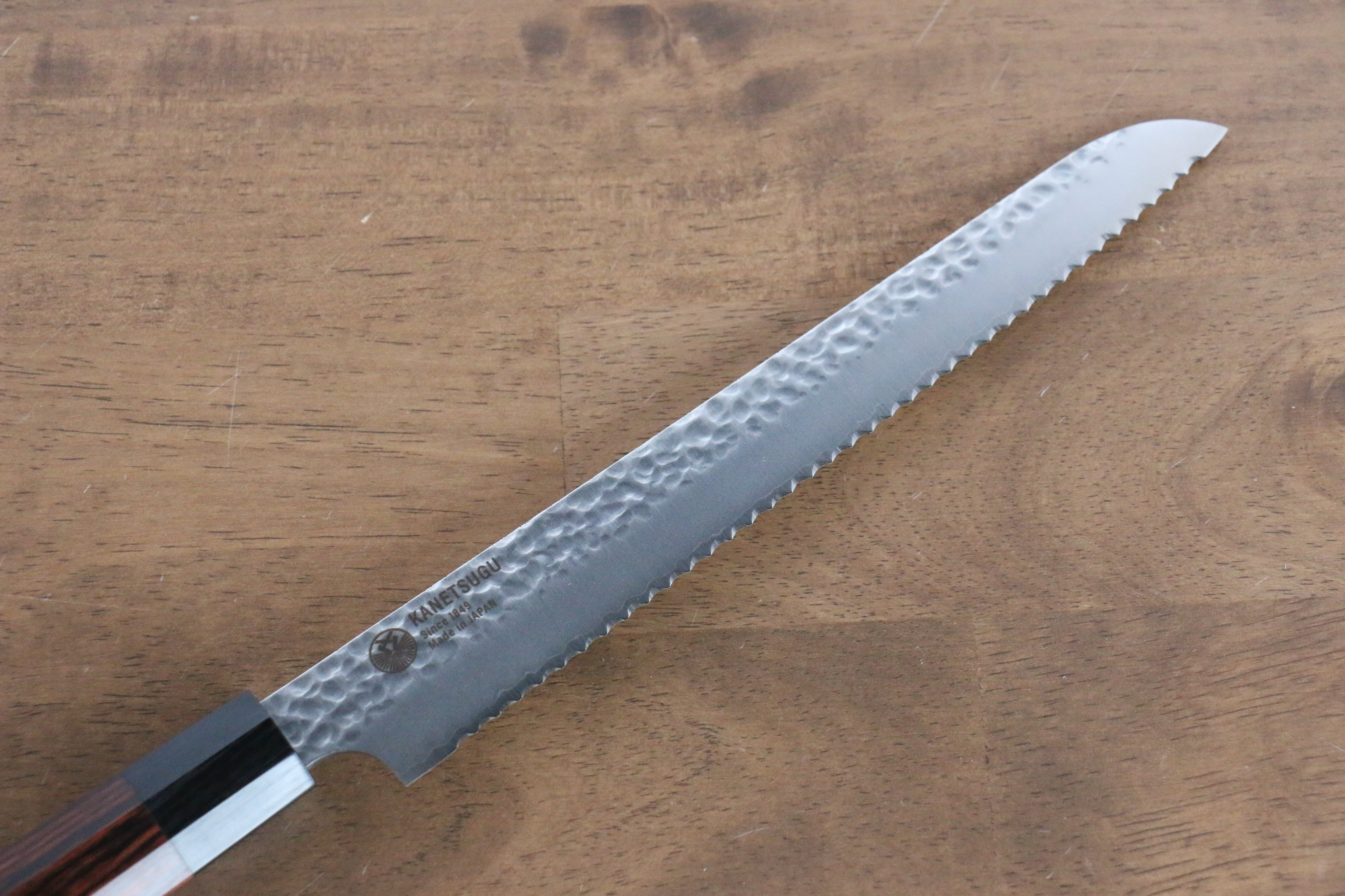 Seki Kanetsugu Heptagon Wood VG10 Hammered Petty Knife & Gyuto & Bread Knife Set - Japanny - Best Japanese Knife