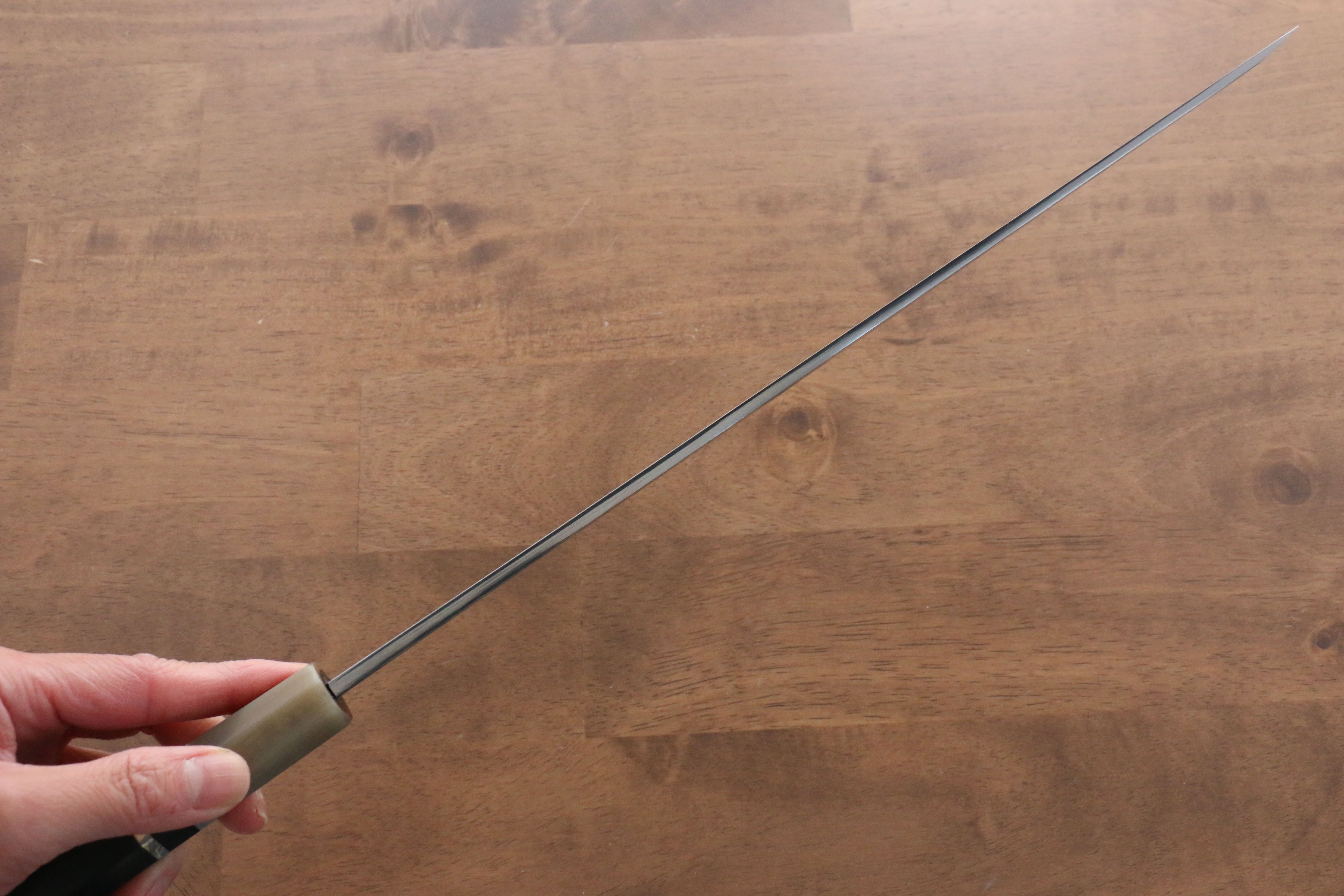 Jikko Shiko White Steel Sakimaru Yanagiba 300mm Ebony with Double Ring Handle - Japanny - Best Japanese Knife