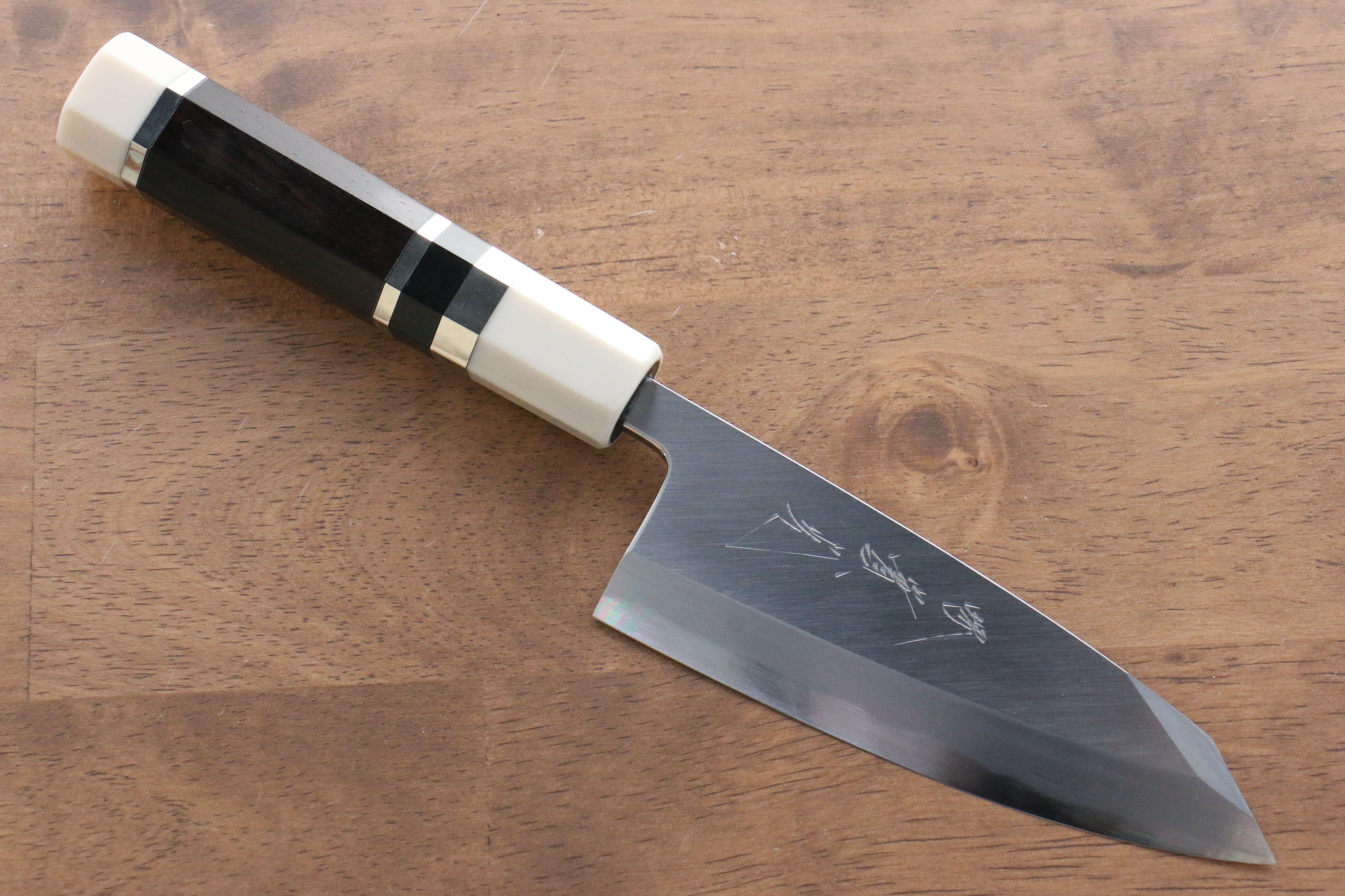Jikko Shiko Blue Steel Kiritsuke Deba 120mm Ebony with Double Ring Handle - Japanny - Best Japanese Knife