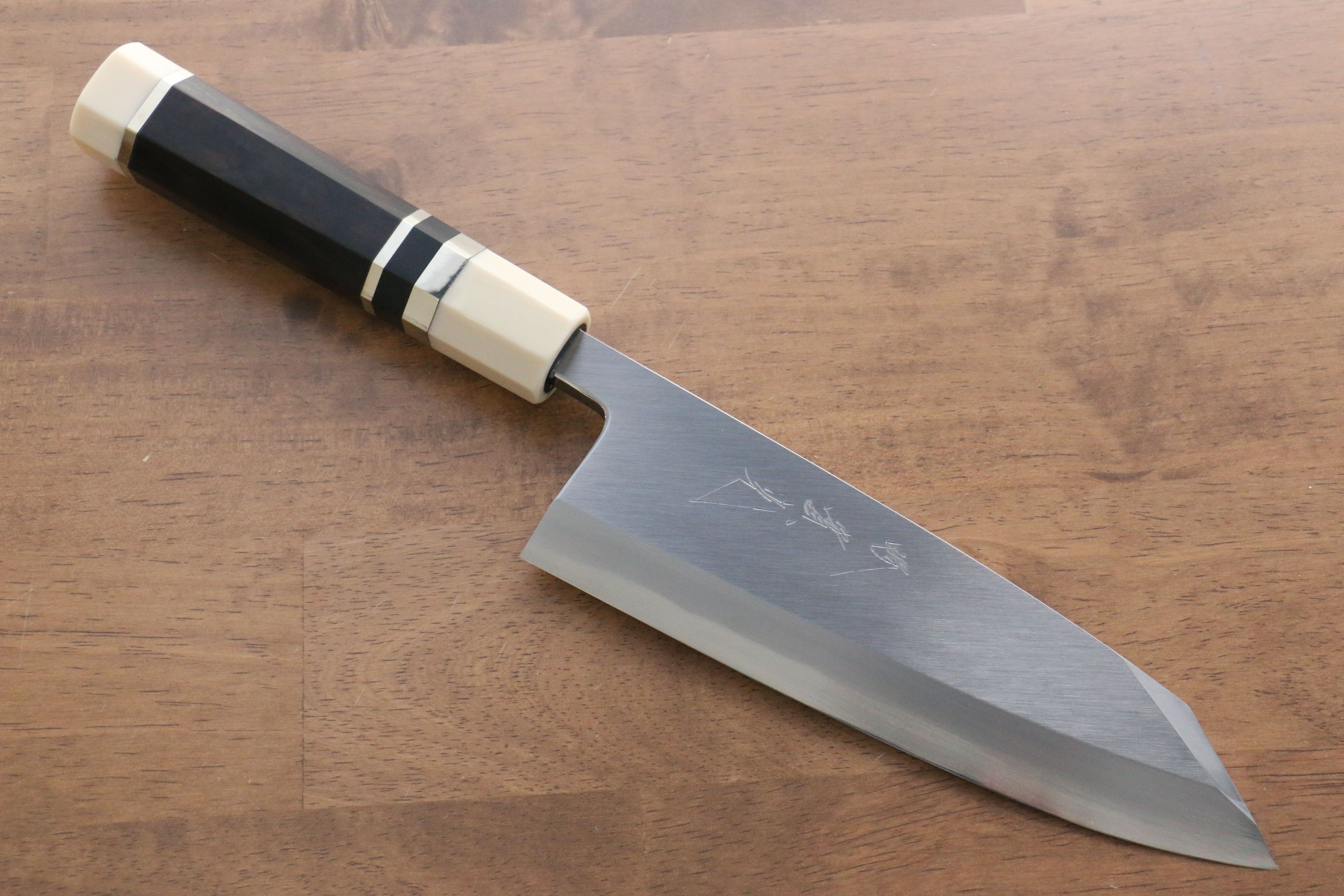 Jikko Shiko Blue Steel Kiritsuke Deba 180mm Ebony with Double Ring Handle - Japanny - Best Japanese Knife