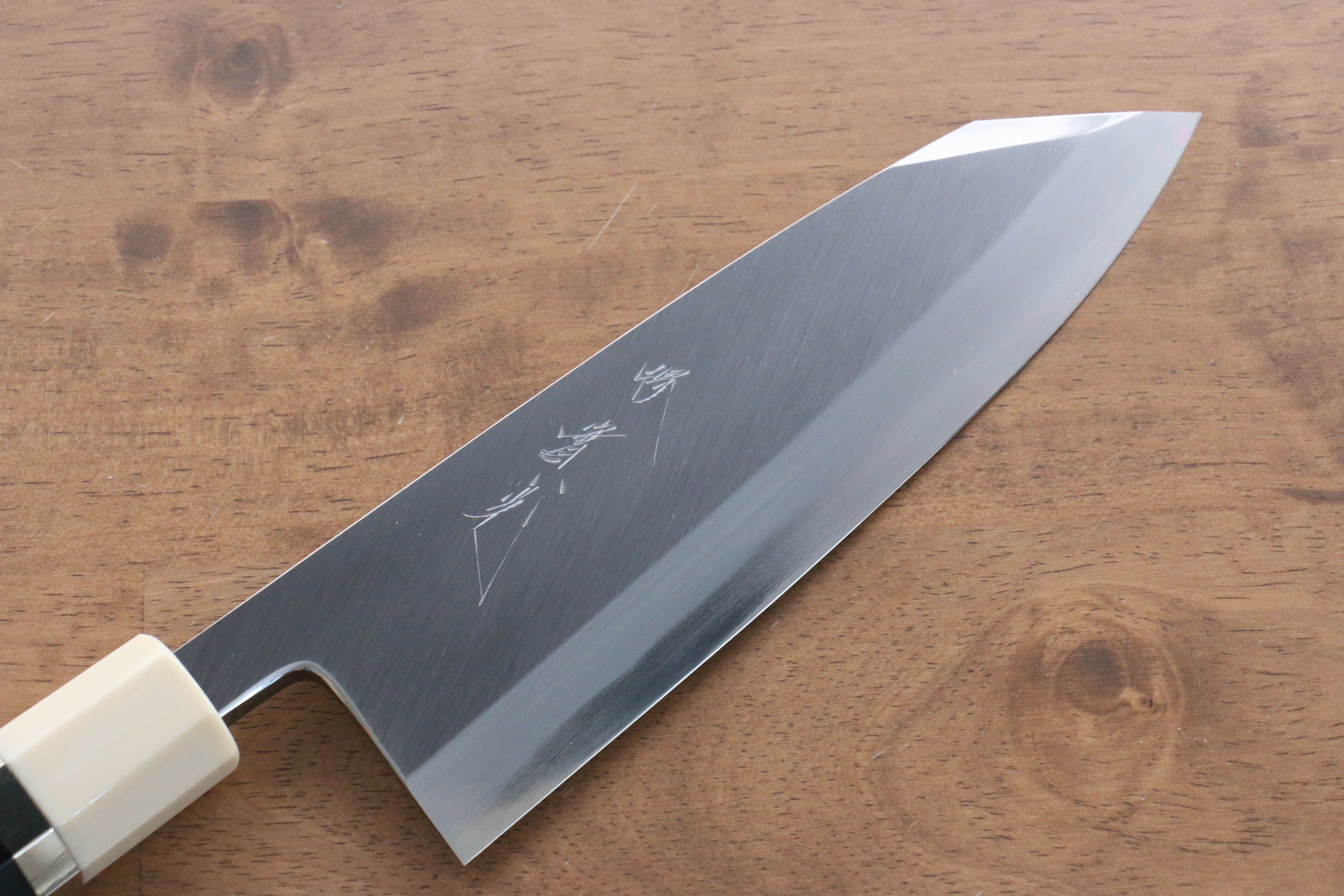 Jikko Shiko Blue Steel Kiritsuke Deba 180mm Ebony with Double Ring Handle - Japanny - Best Japanese Knife