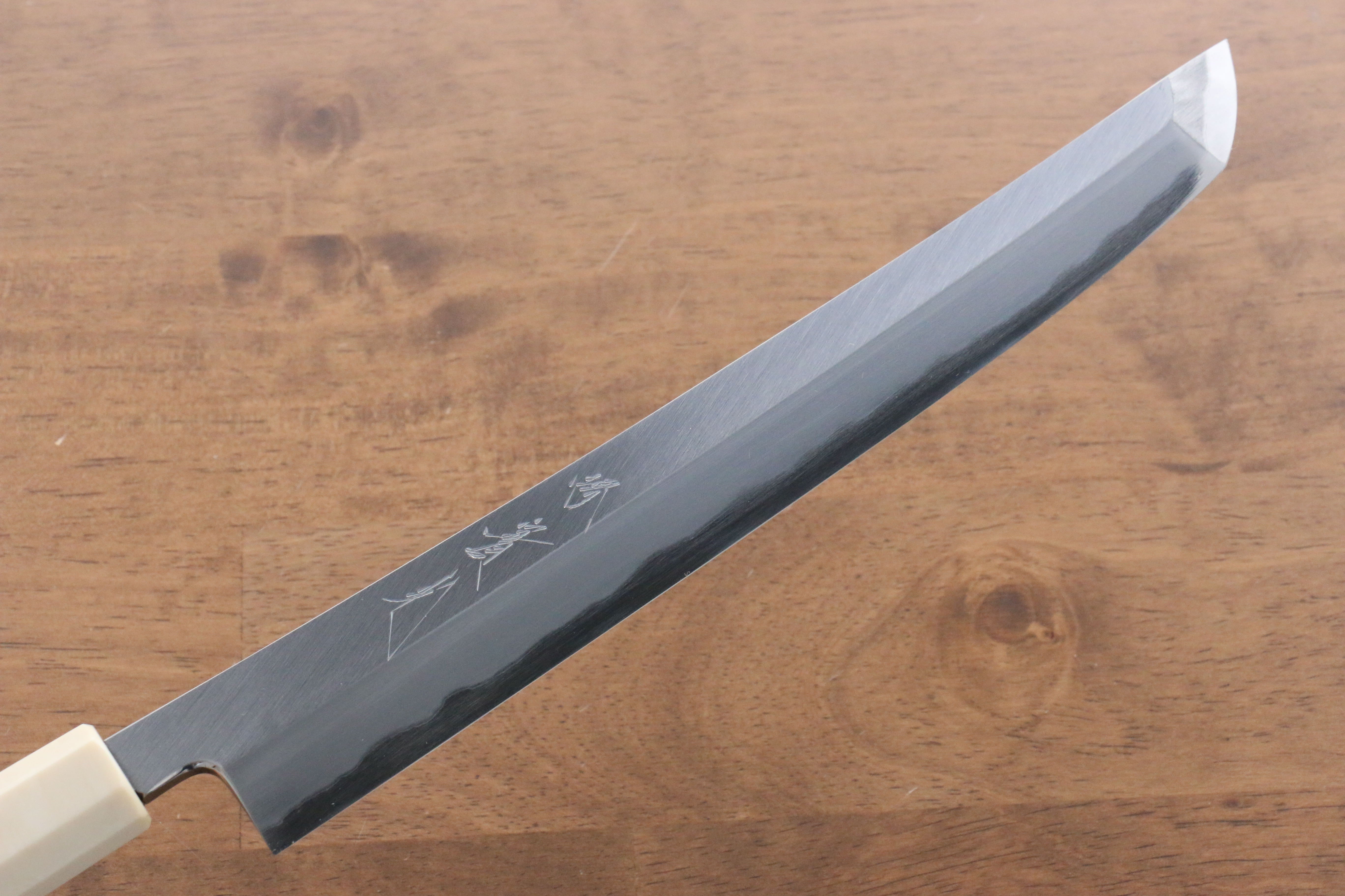 Jikko Shiko Blue Steel Sakimaru Yanagiba 240mm Ebony with Double Ring Handle - Japanny - Best Japanese Knife