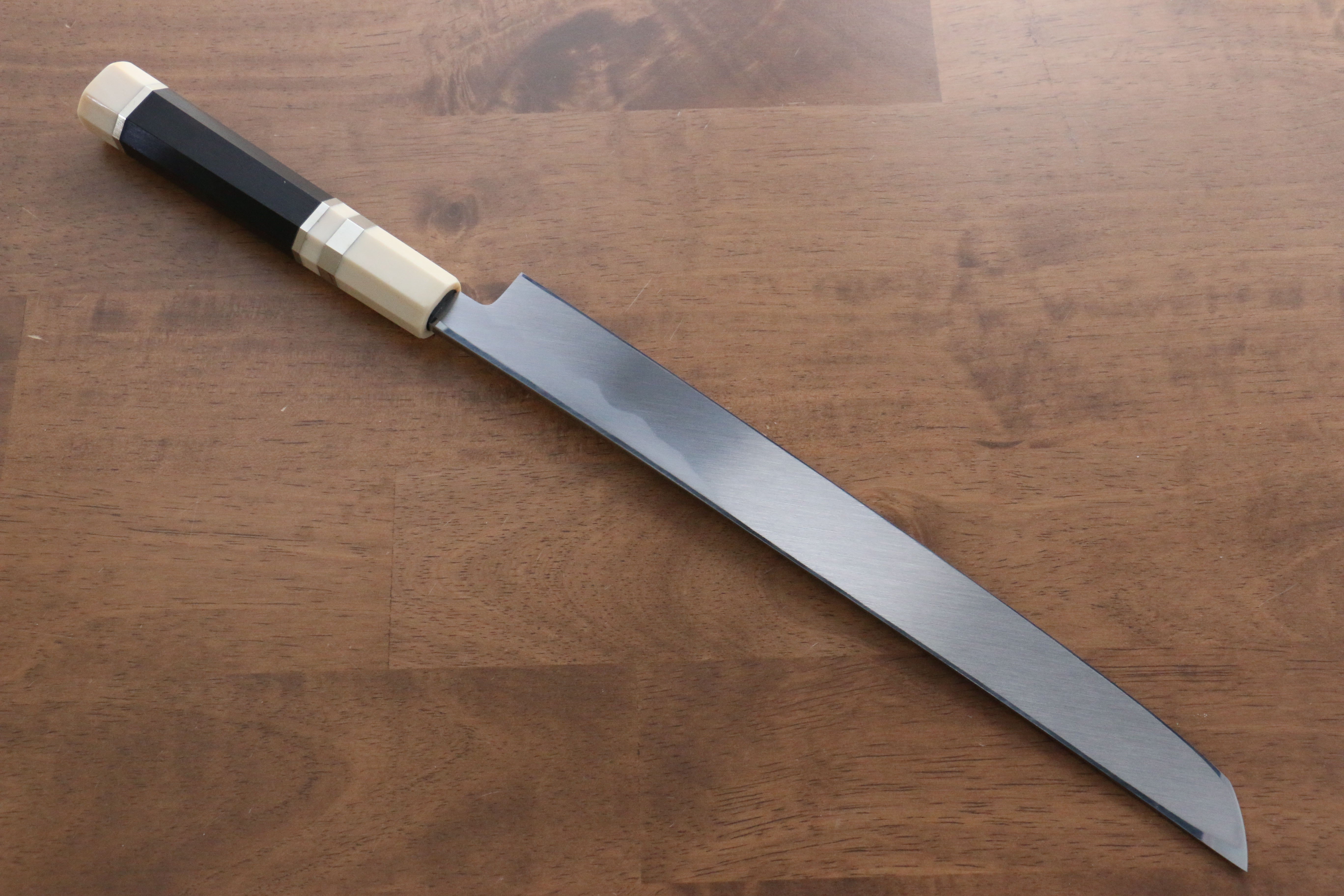 Jikko Shiko Blue Steel Sakimaru Yanagiba 300mm Ebony with Double Ring Handle - Japanny - Best Japanese Knife