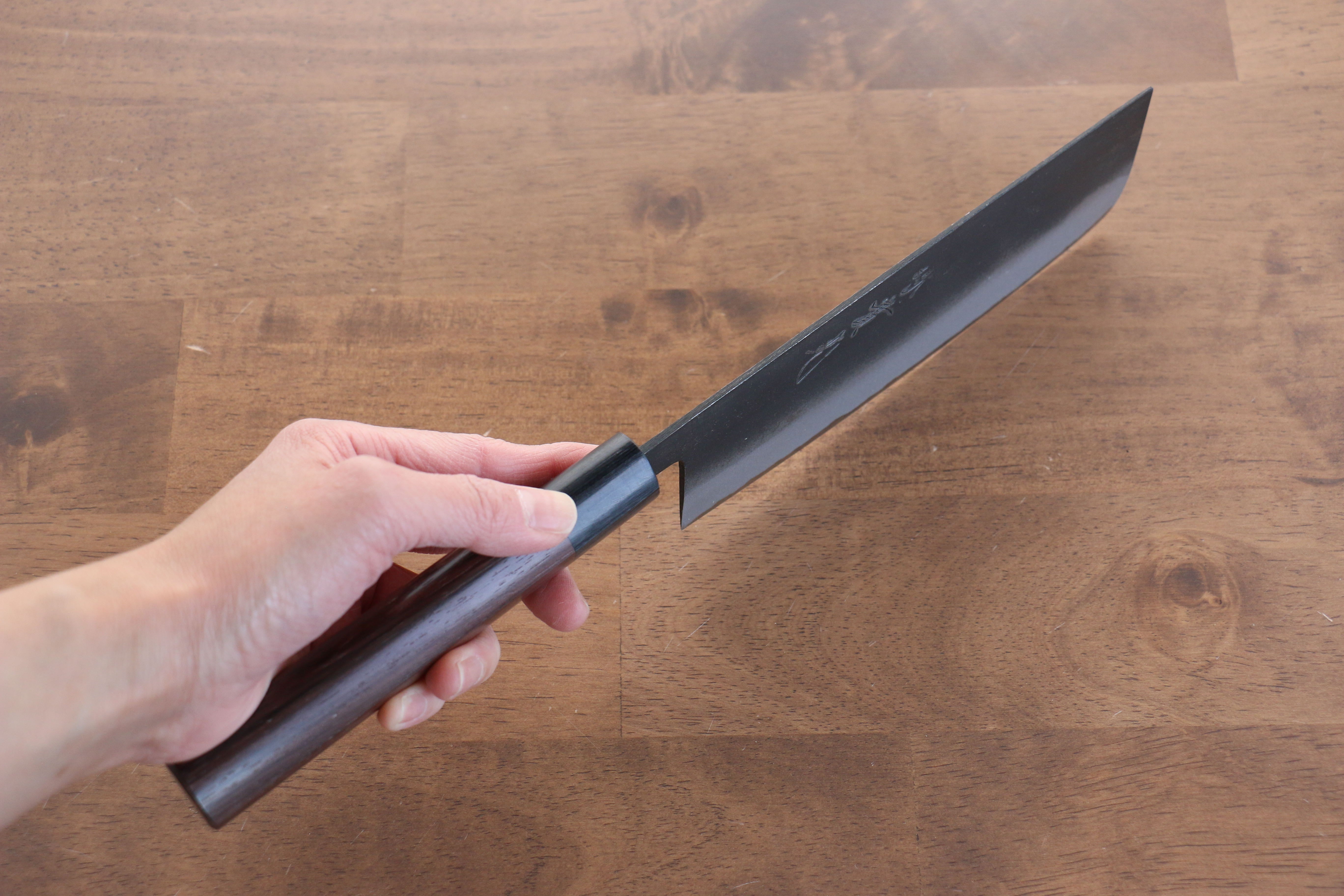 Jikko White Steel No.2 Black Finished Nakiri 165mm Shitan Handle - Japanny - Best Japanese Knife