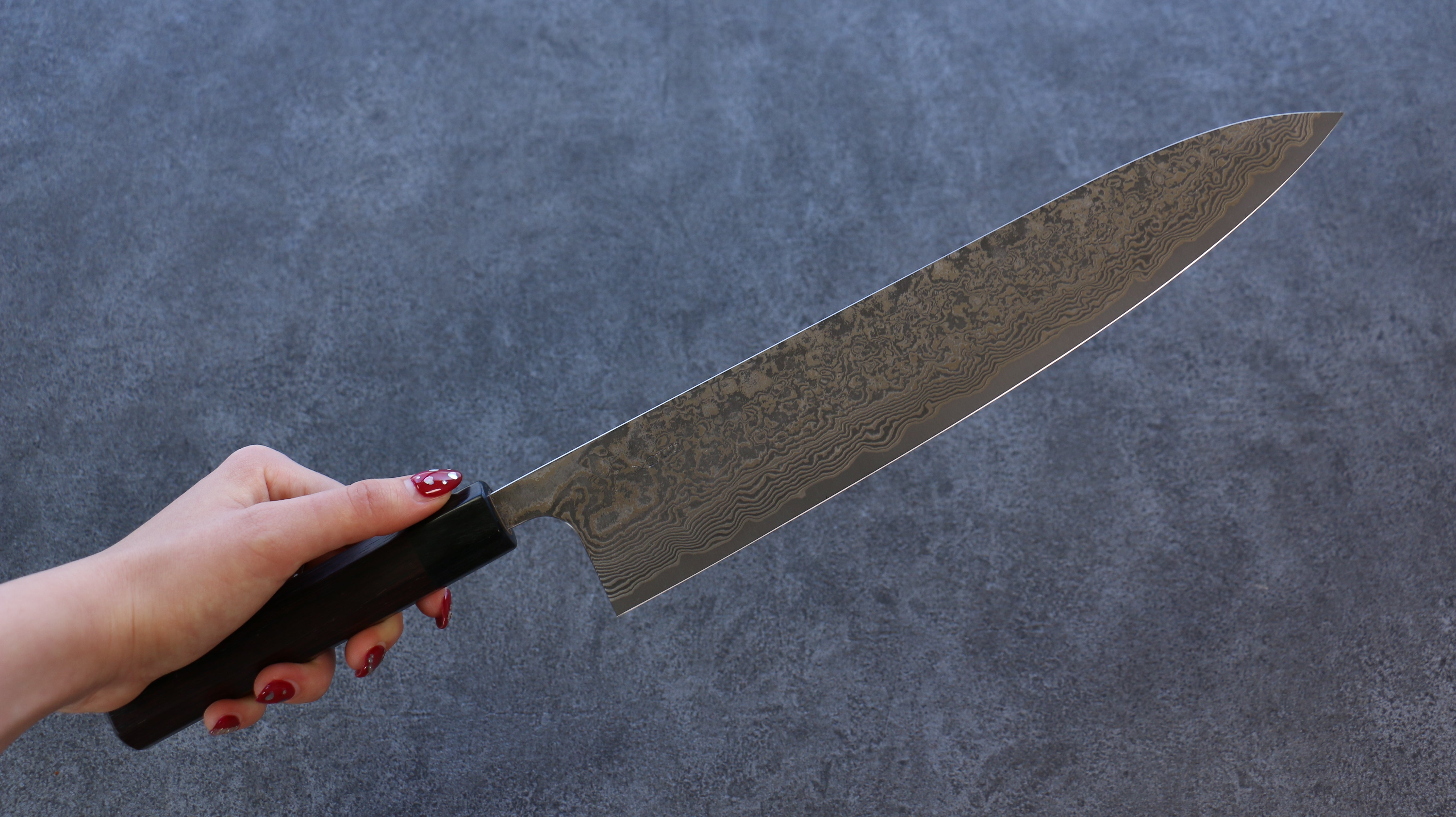 Nao Yamamoto SG2 Black Damascus Gyuto 270mm Shitan Handle - Japanny - Best Japanese Knife