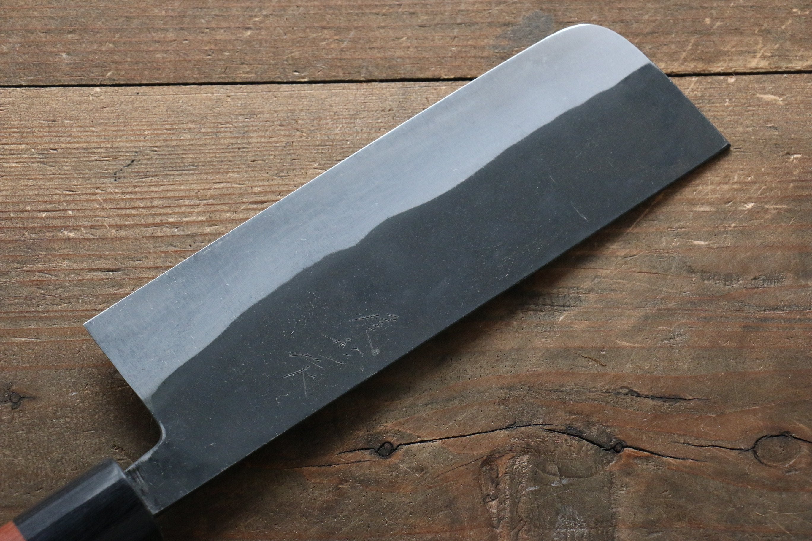 Shungo Ogata White Steel No.2 Kurouchi Damascus Nakiri 165mm Jarrah Handle - Japanny - Best Japanese Knife