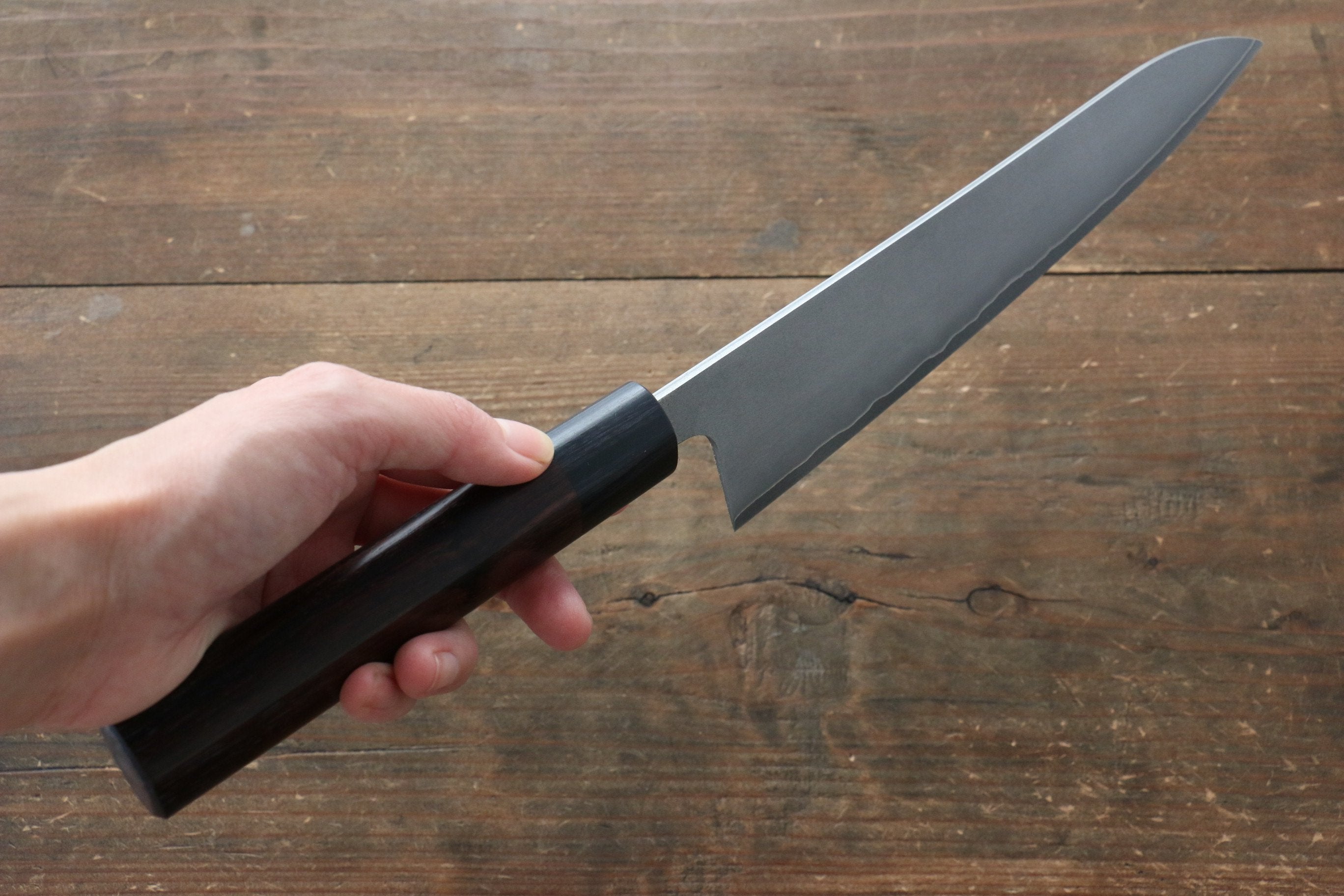 Shungo Ogata Silver Steel No.3 Damascus Black Finished Gyuto 210mm Shitan Handle - Japanny - Best Japanese Knife