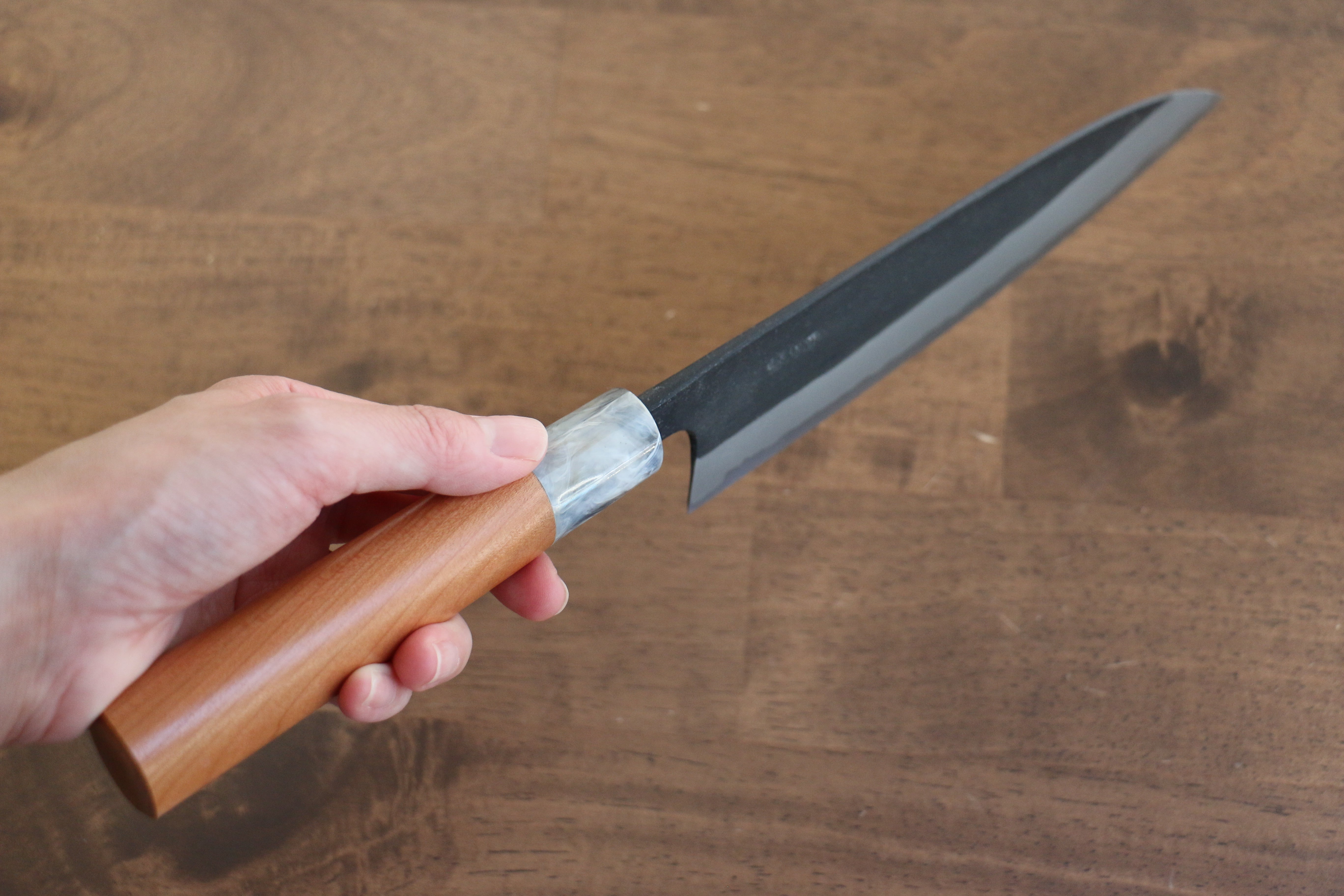 Nao Yamamoto White Steel No.2 Kurouchi Gyuto 180mm Cherry Wood Handle - Japanny - Best Japanese Knife