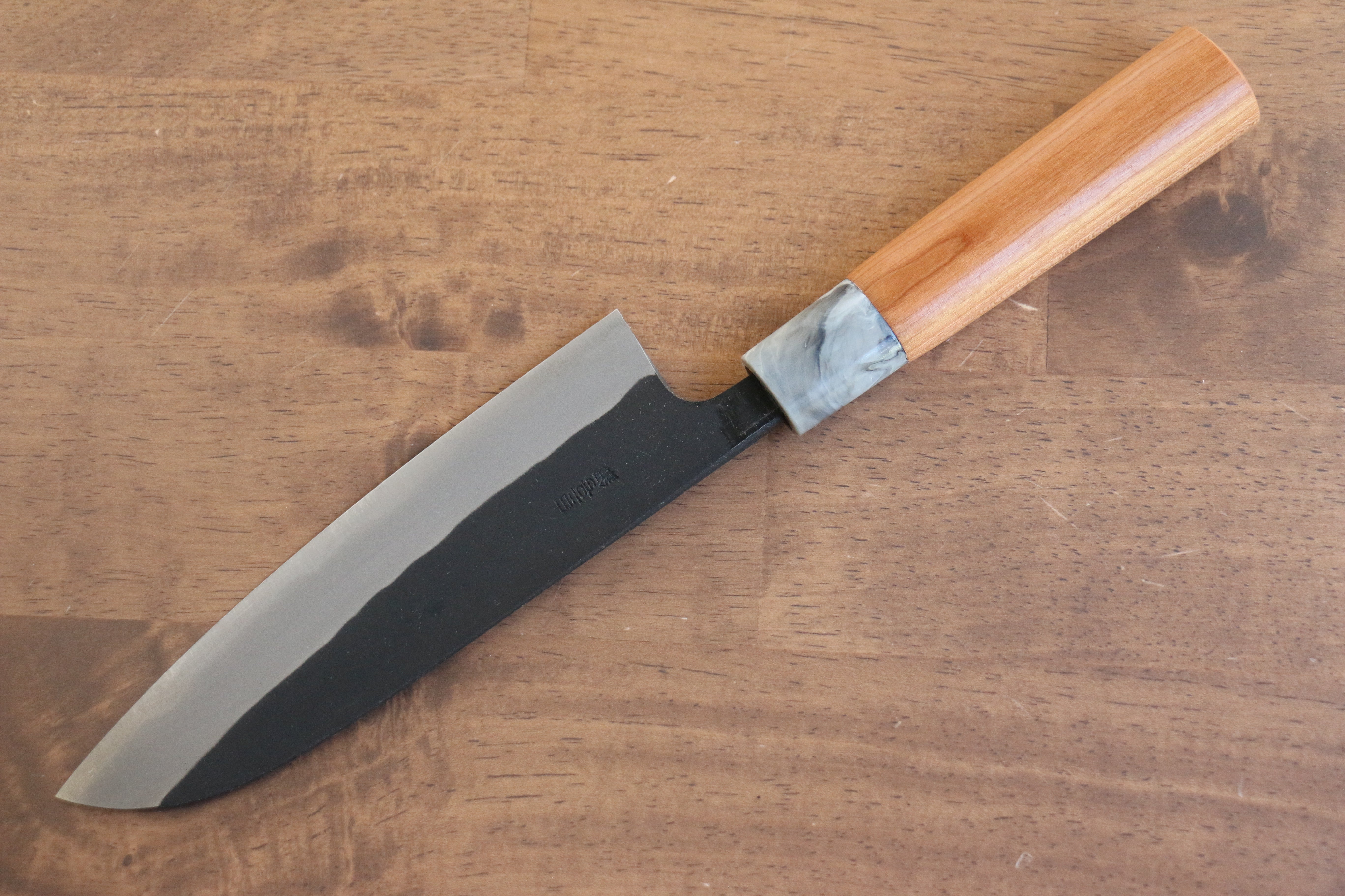 Nao Yamamoto White Steel No.2 Kurouchi Santoku 170mm Cherry Wood Handle - Japanny - Best Japanese Knife