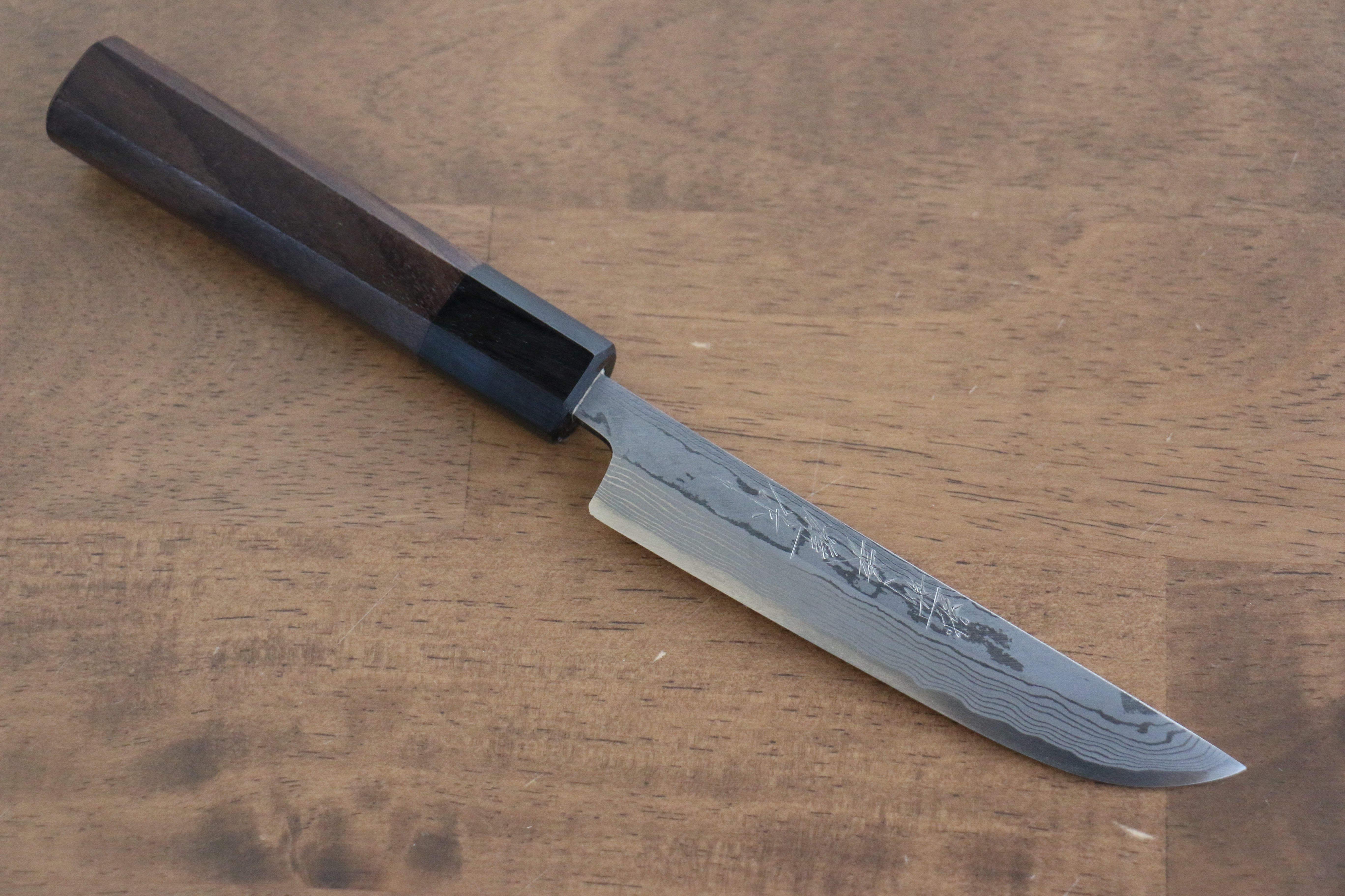 Hideo Kitaoka White Steel No.2 Damascus Matsuba 120mm Shitan Handle - Japanny - Best Japanese Knife