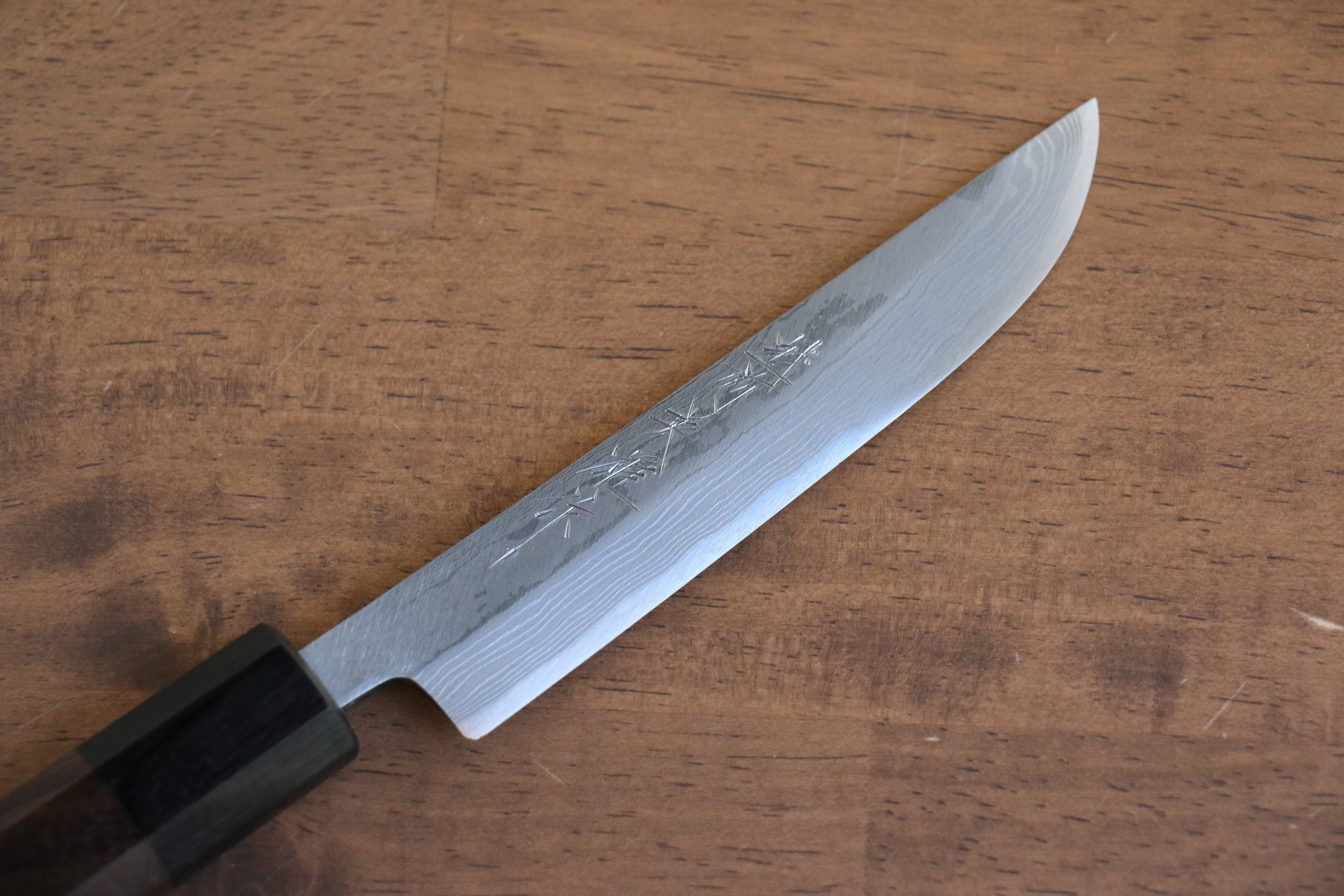 Hideo Kitaoka White Steel No.2 Damascus Matsuba 120mm Shitan Handle - Japanny - Best Japanese Knife